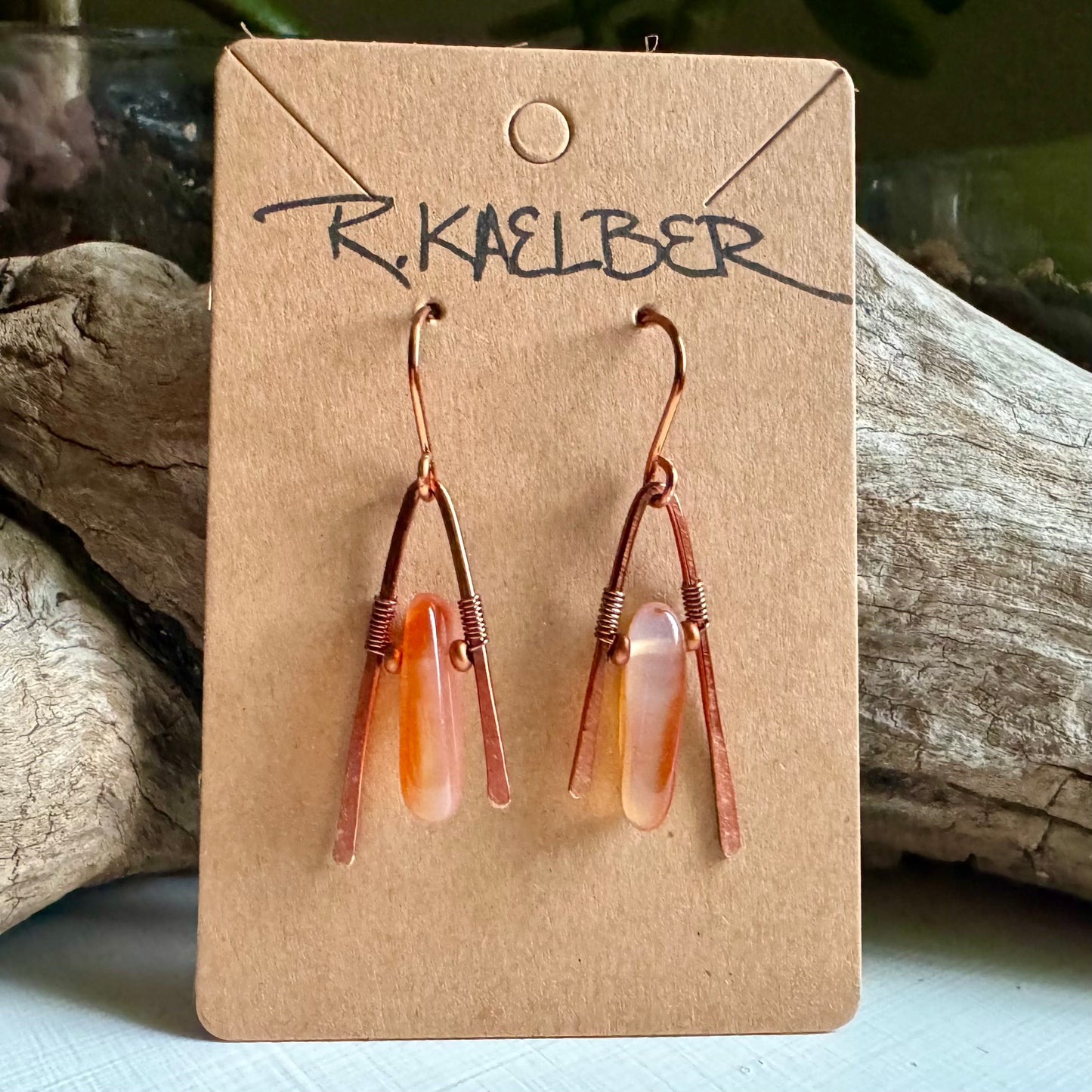 Carnelian and Copper A-Frame Earrings