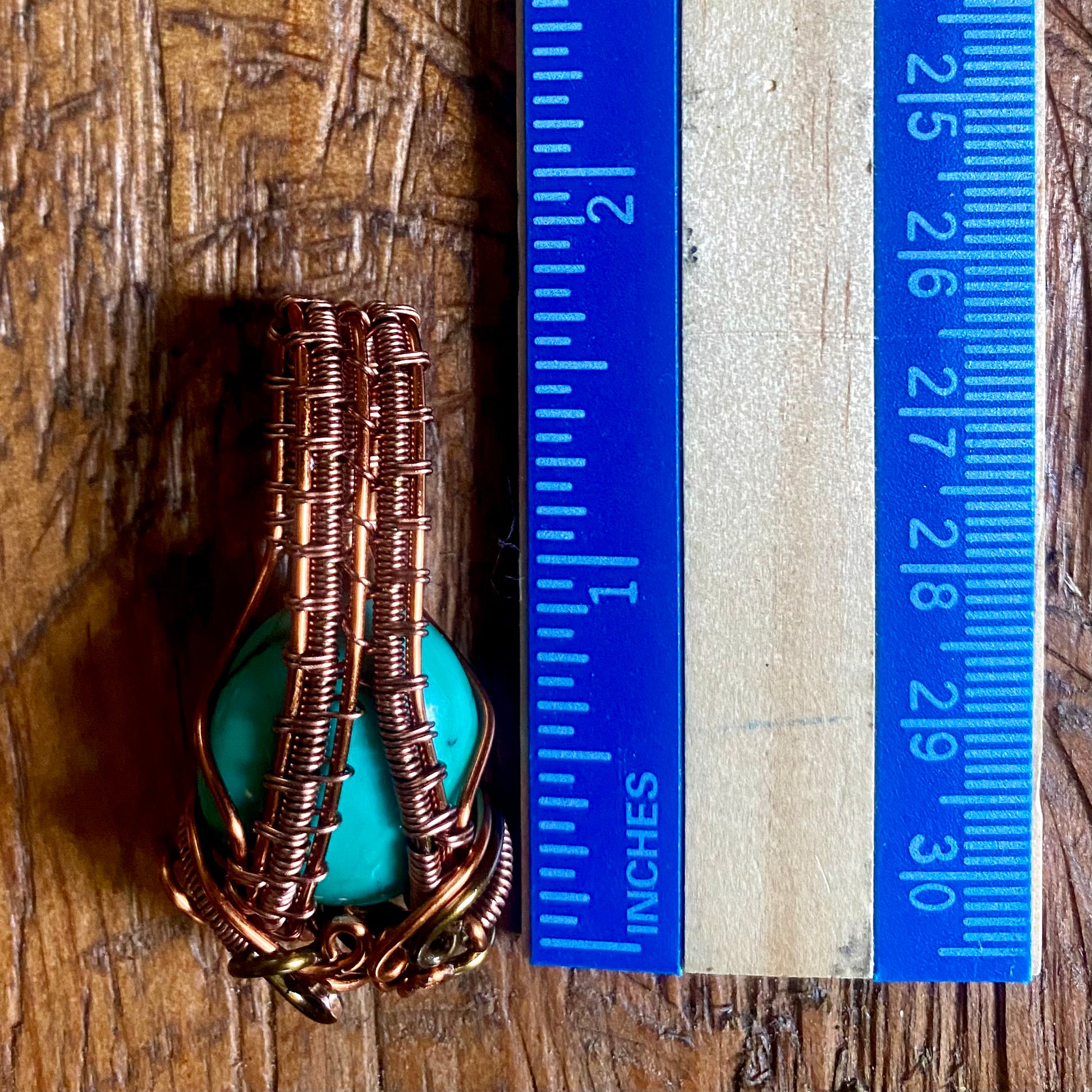 Turquoise, Copper, and Antique Bronze Pendant - R.Kaelber Art