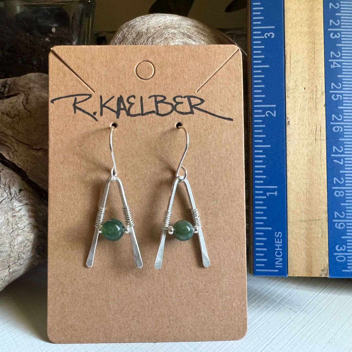 Moss Agate and Sterling Silver A-Frame Earrings - R.Kaelber Art