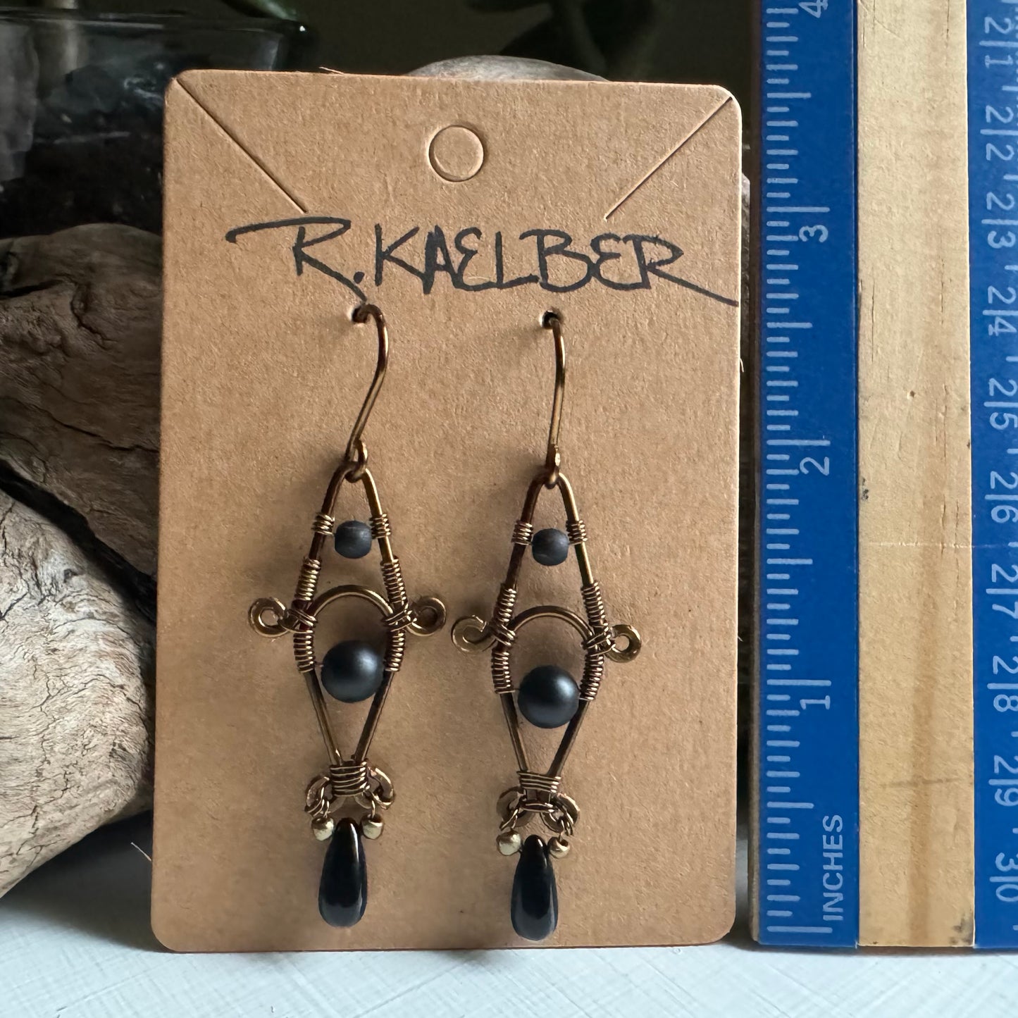 Onyx and Antique Bronze Dangle Earrings