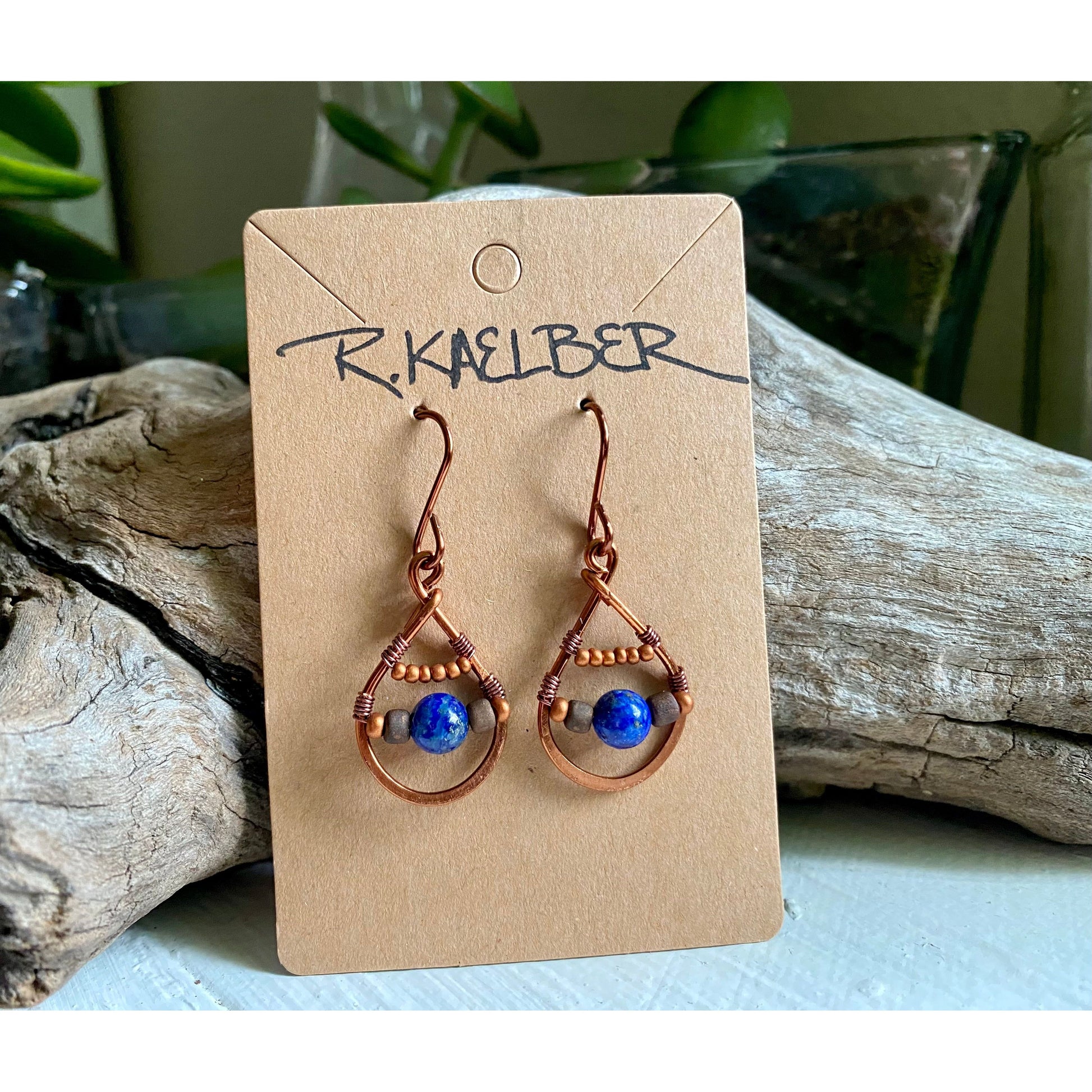 Lapis Lazuli Copper Teardrop Earrings - R.Kaelber Art