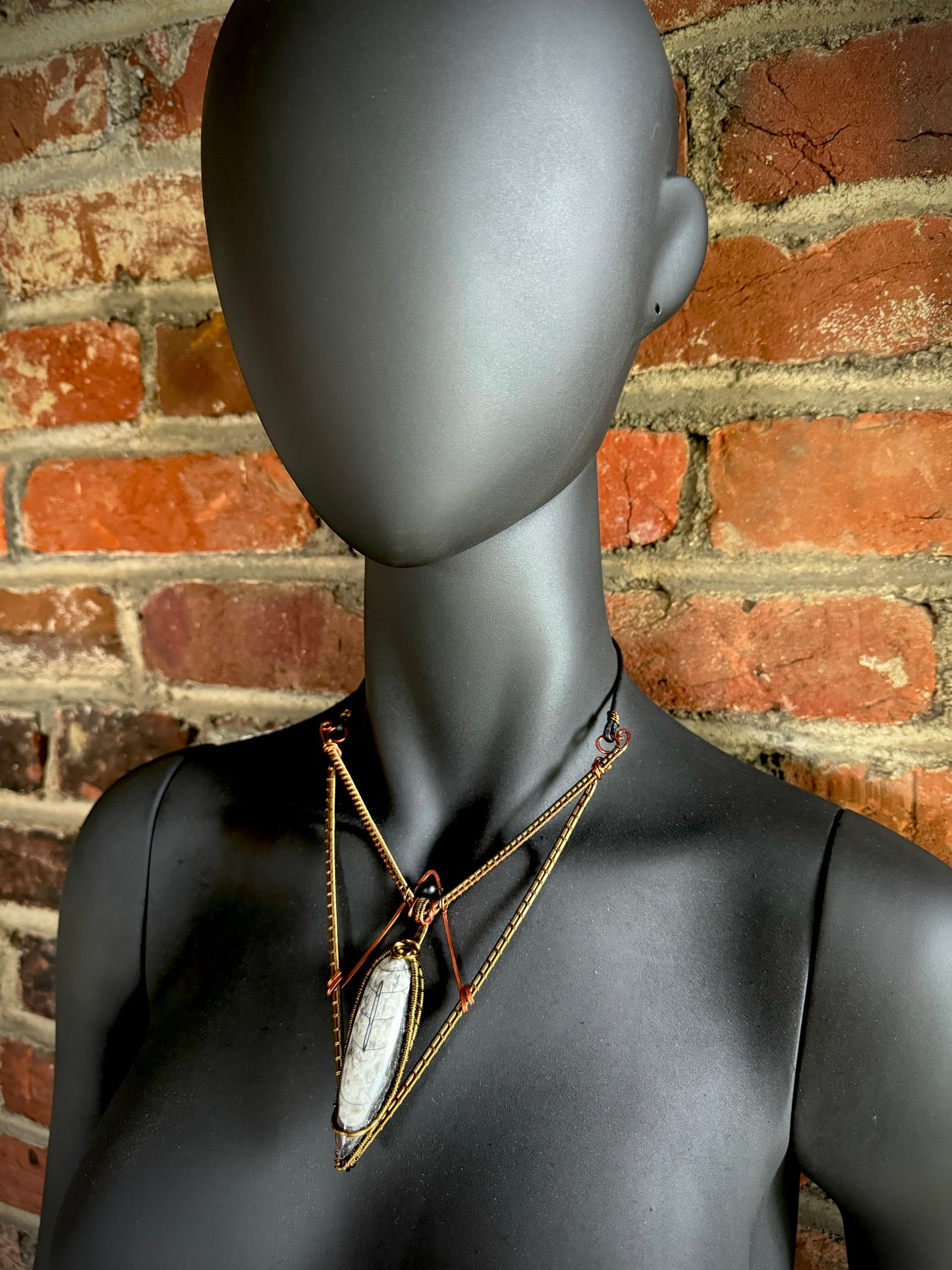 Orthoceras Fossil Statement Necklace with Copper and Antique Bronze