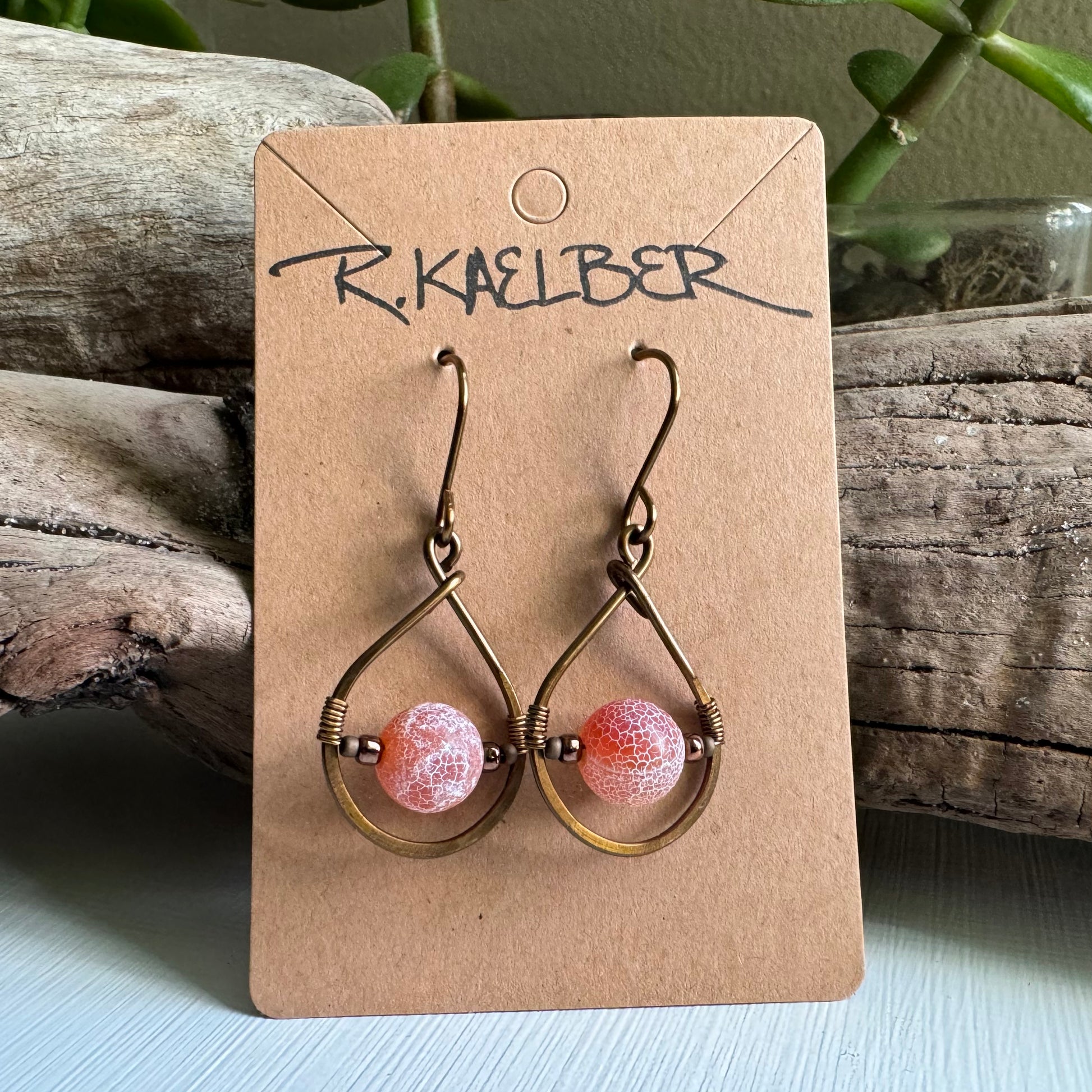 Red Crackle Agate Teardrop Earrings - R.Kaelber Art