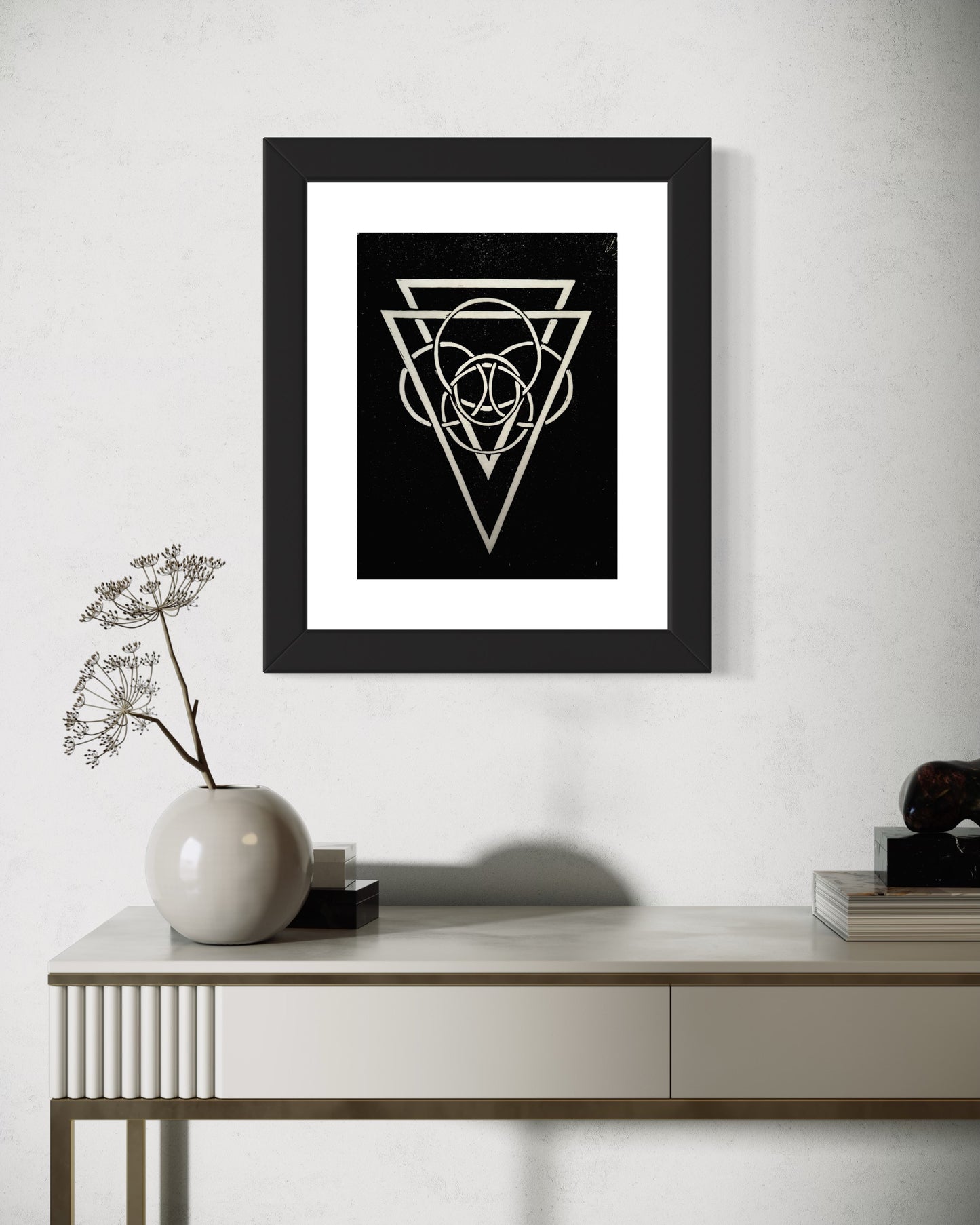 Energy Direction (Black background) AP Framed - Original Linocut Print with Black Ink on Paper