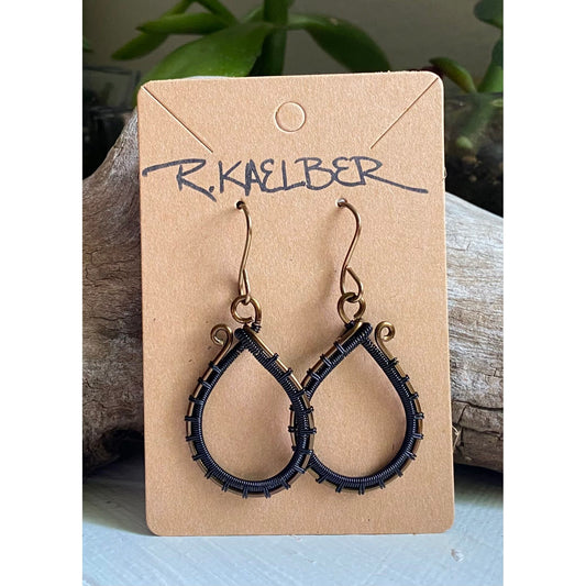 Antique Bronze and Black wire wrapped Earrings - R.Kaelber Art