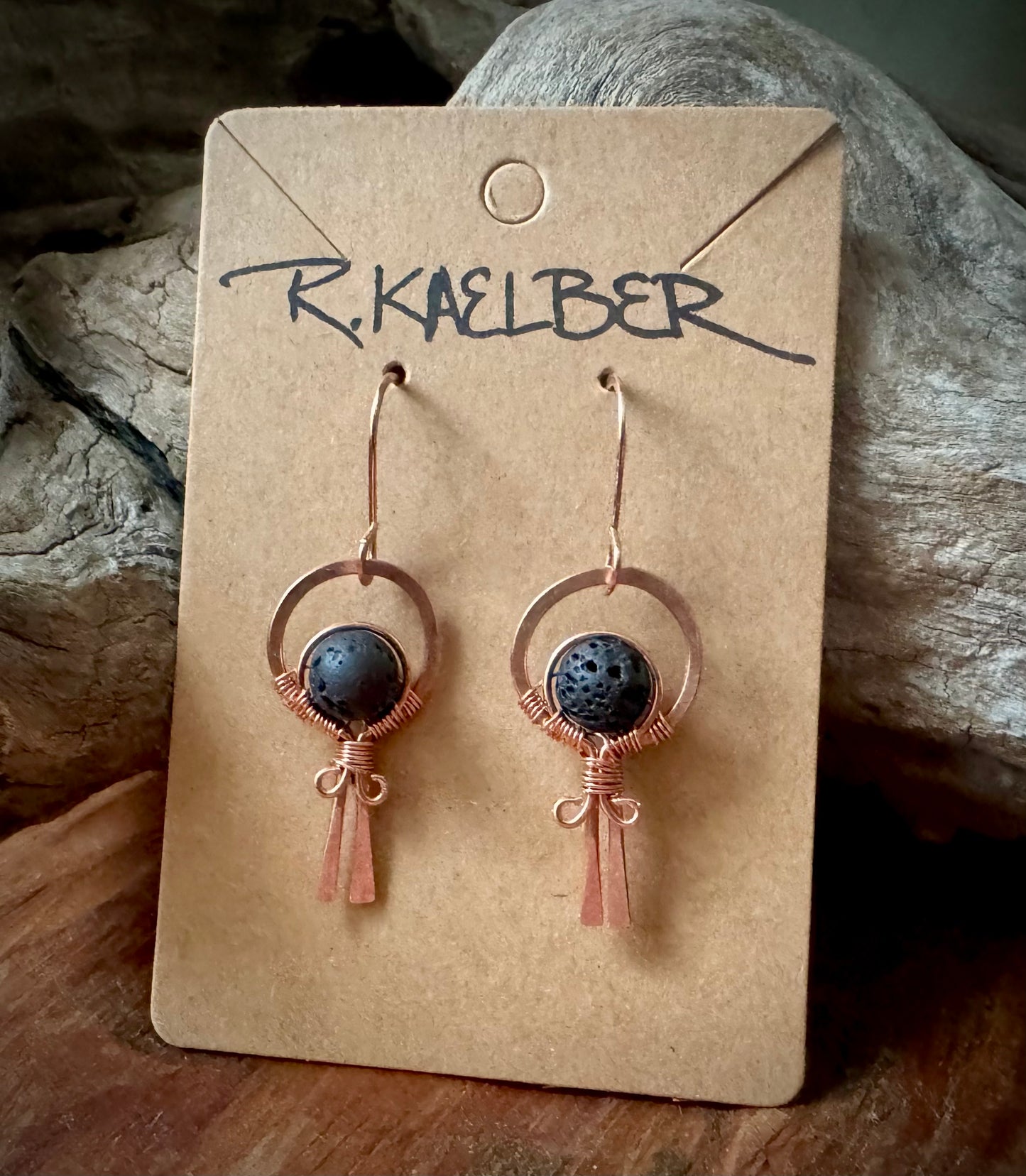 Lava stone and Copper Lollipop Dangle Earrings