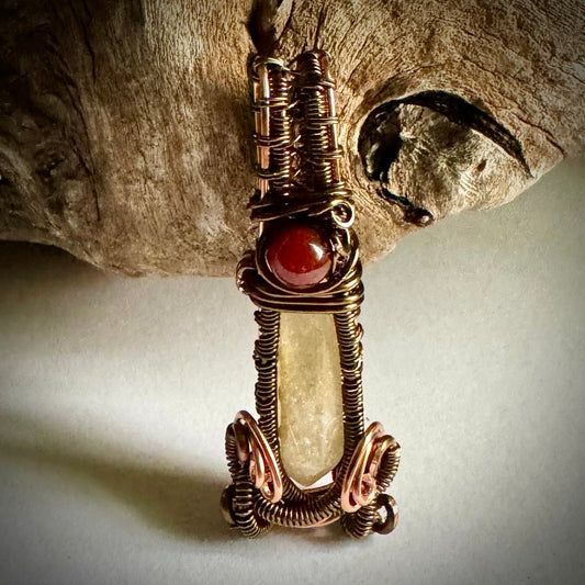Citrine and Carnelian Pendant with Copper and Antique Bronze