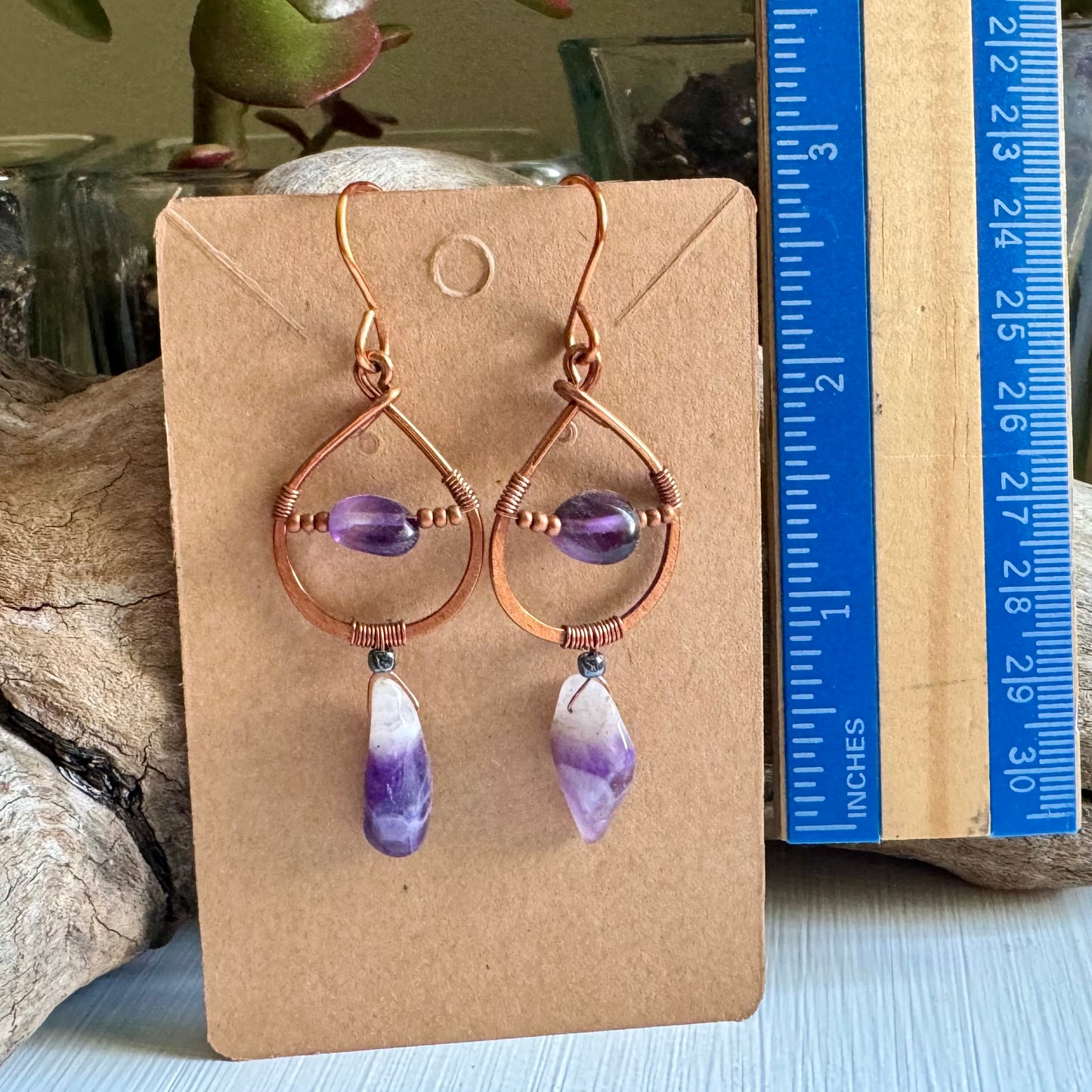 Amethyst and Copper Dangle Earrings