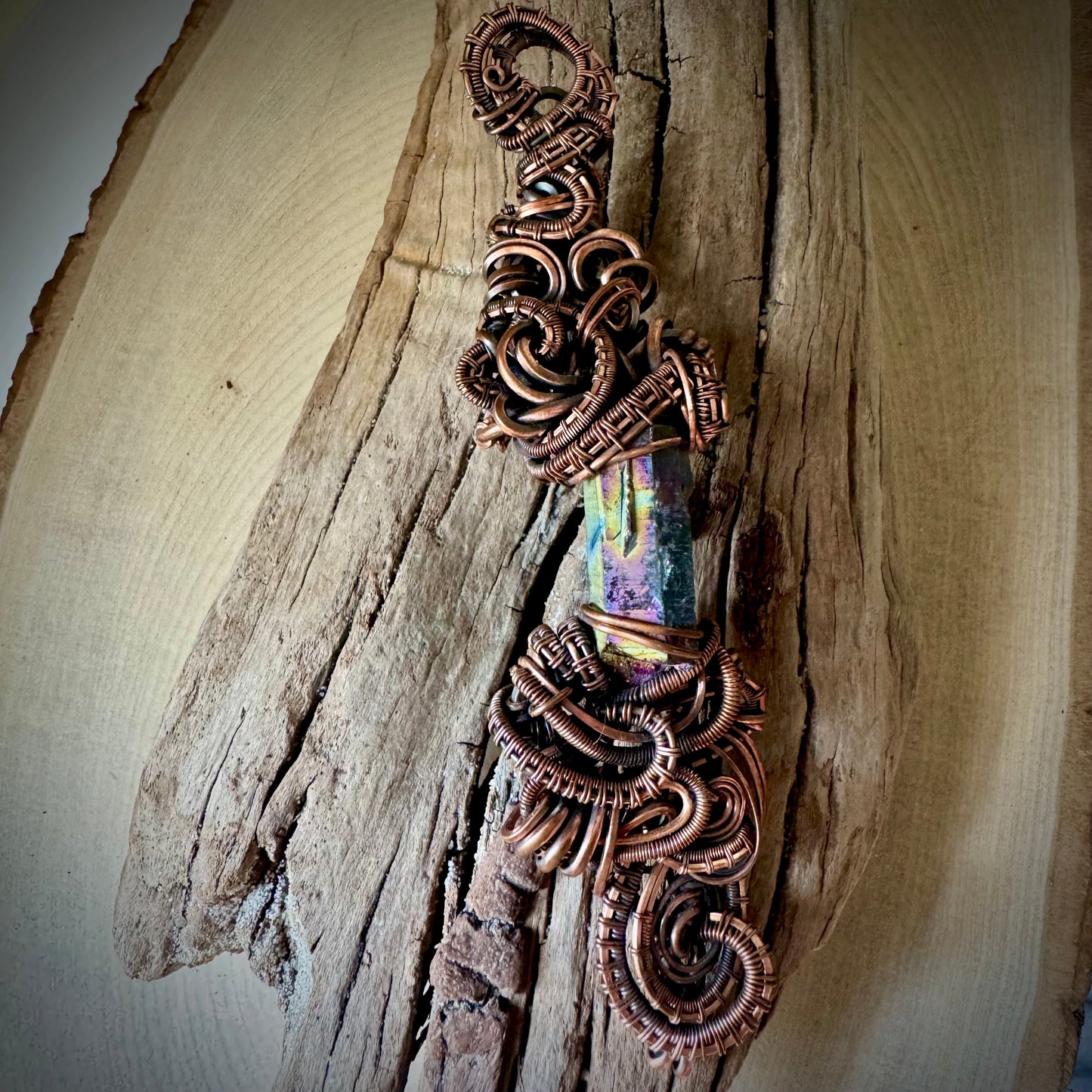 Aura Quartz Floating Pendant with Copper