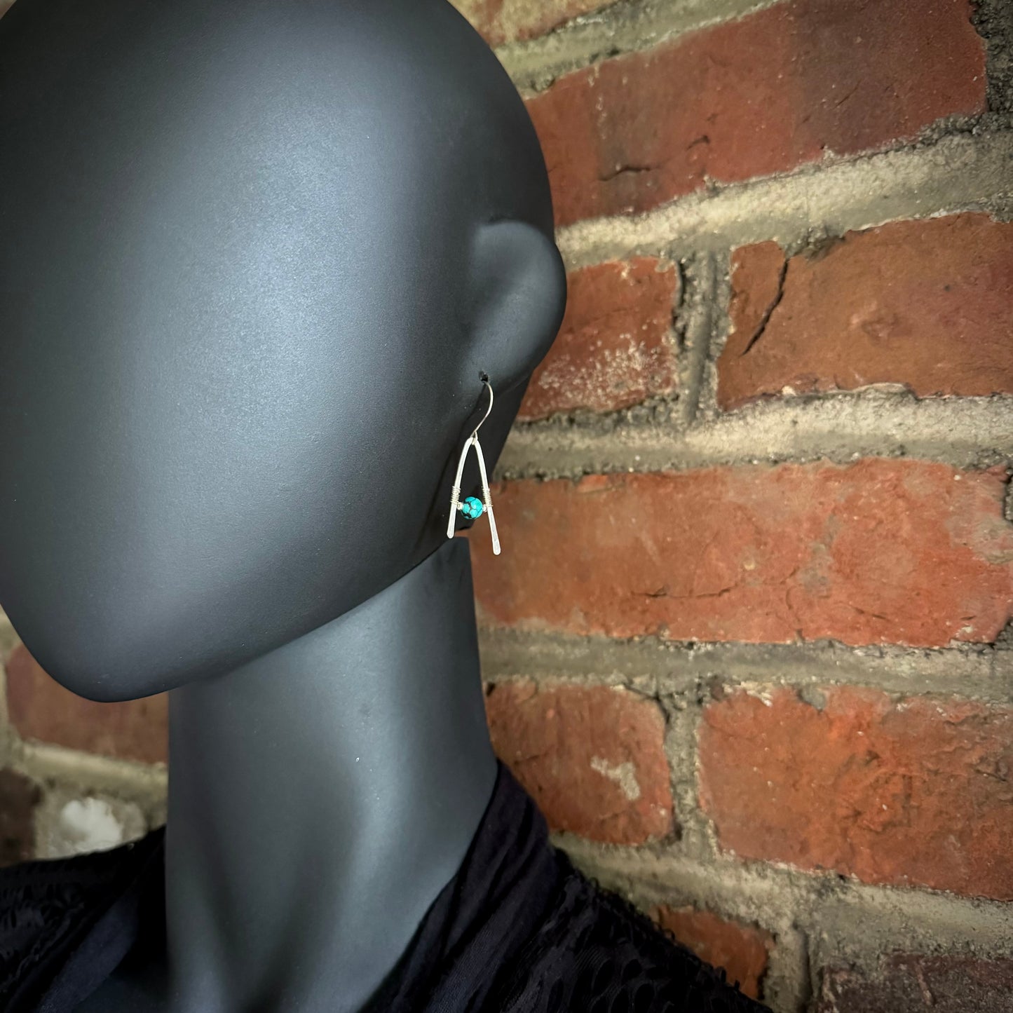 Turquoise A-Frame Earrings with Hammered Sterling Silver