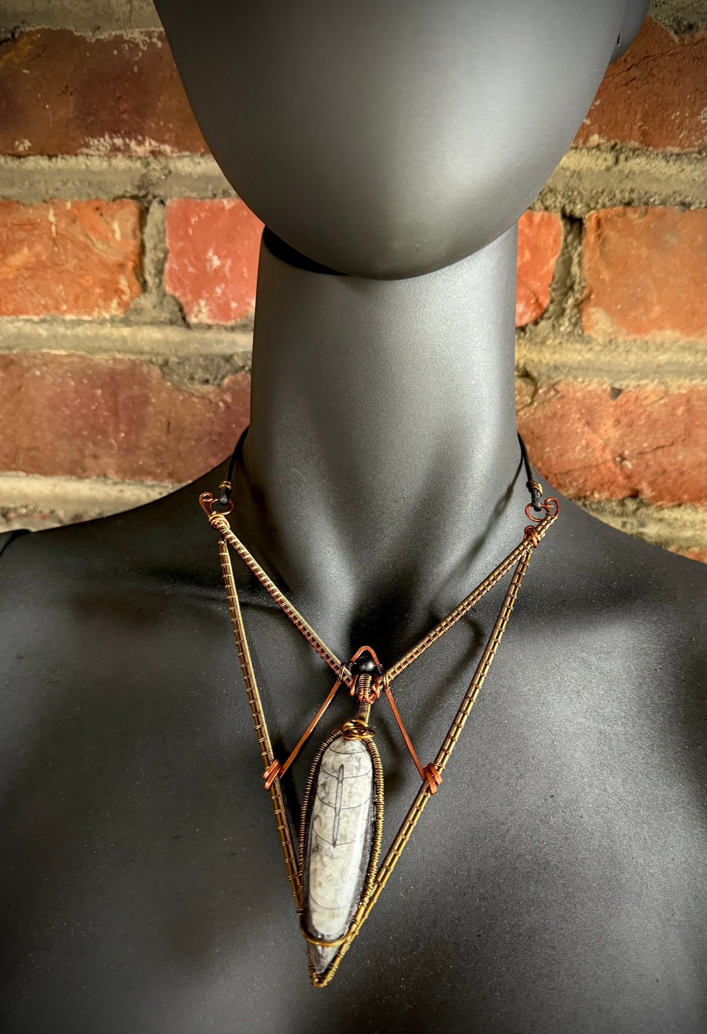 Orthoceras Fossil Statement Necklace with Copper and Antique Bronze