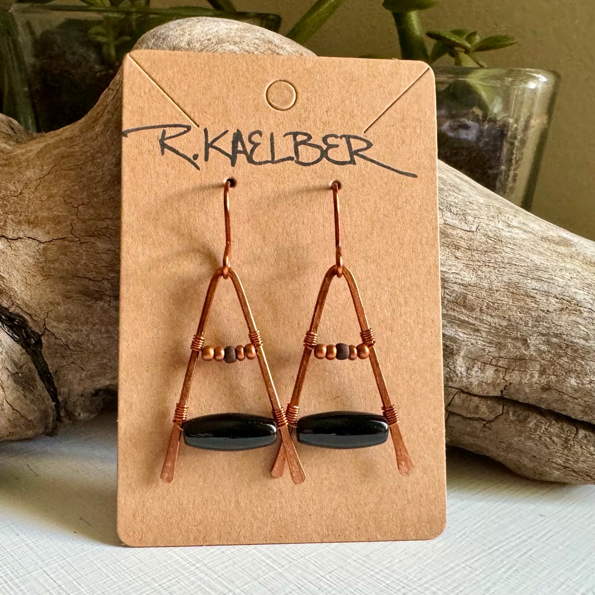 Onyx and Copper A-Frame Earrings - R.Kaelber Art