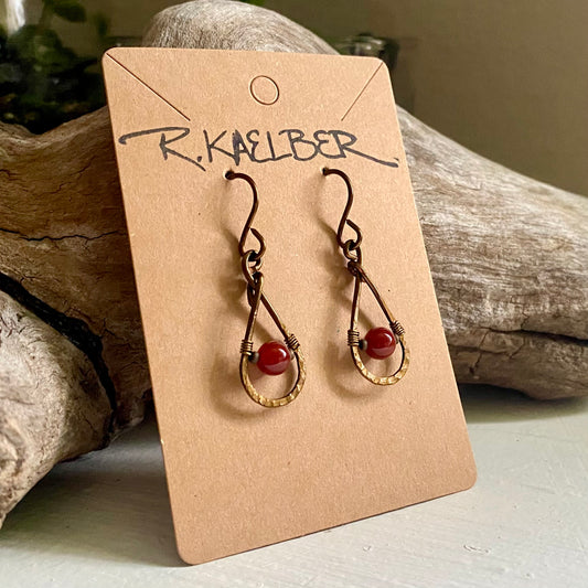 Carnelian and Antique Bronze Teardrop Earrings - R.Kaelber Art