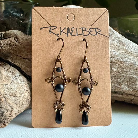 Onyx and Antique Bronze Dangle Earrings