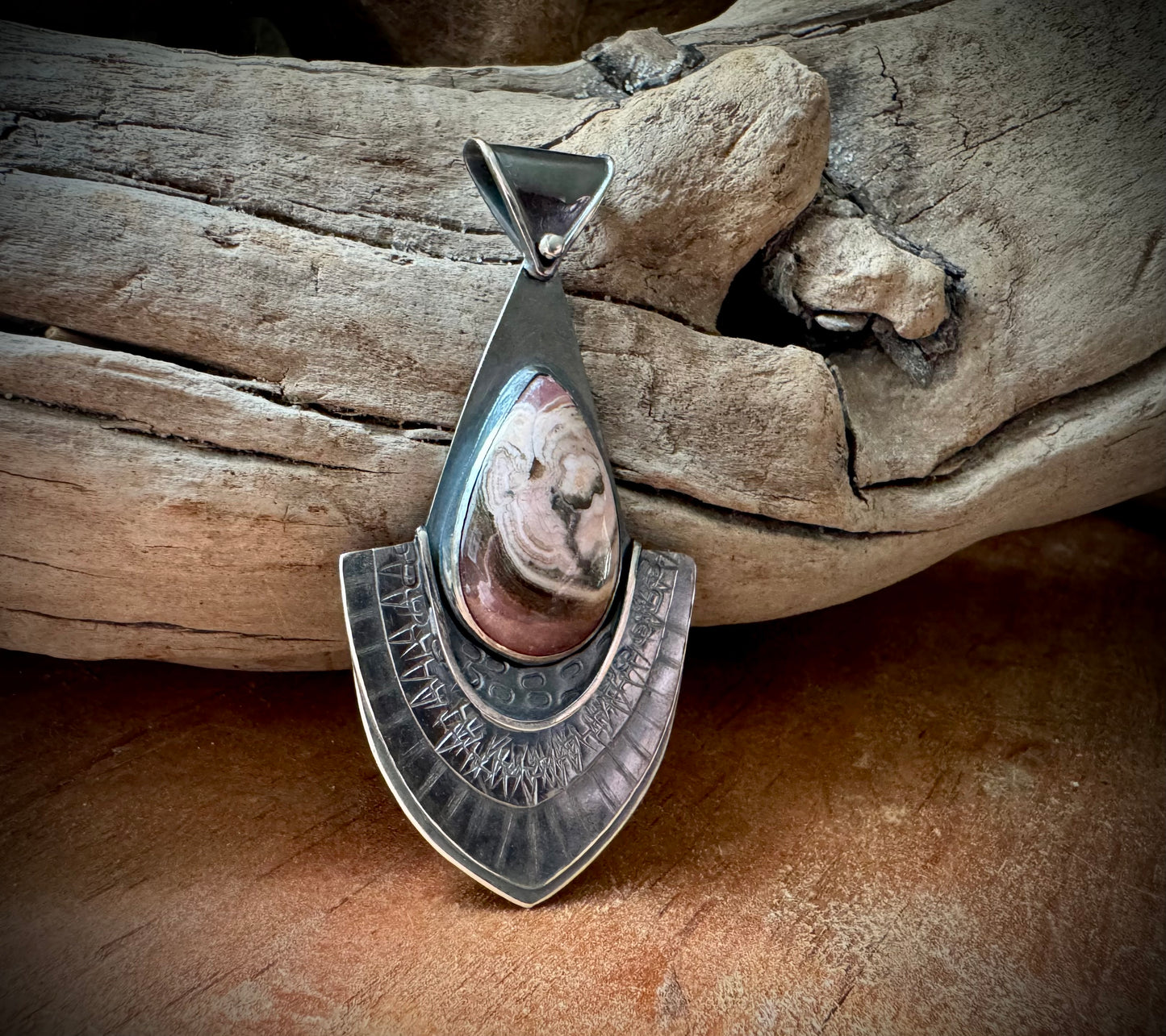 Rhodochrosite and Sterling Silver Pendant