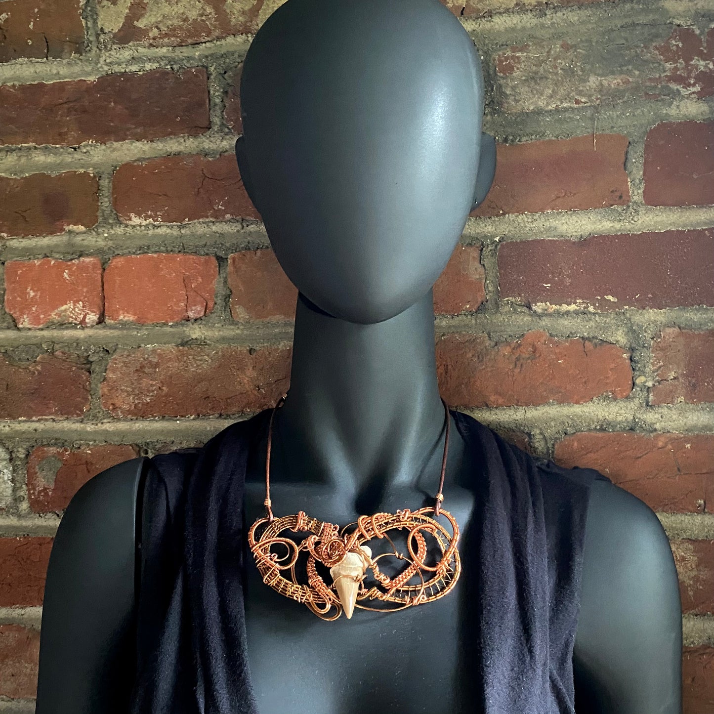 Shark Tooth  Statement Necklace with Copper and Antique Bronze - R.Kaelber Art