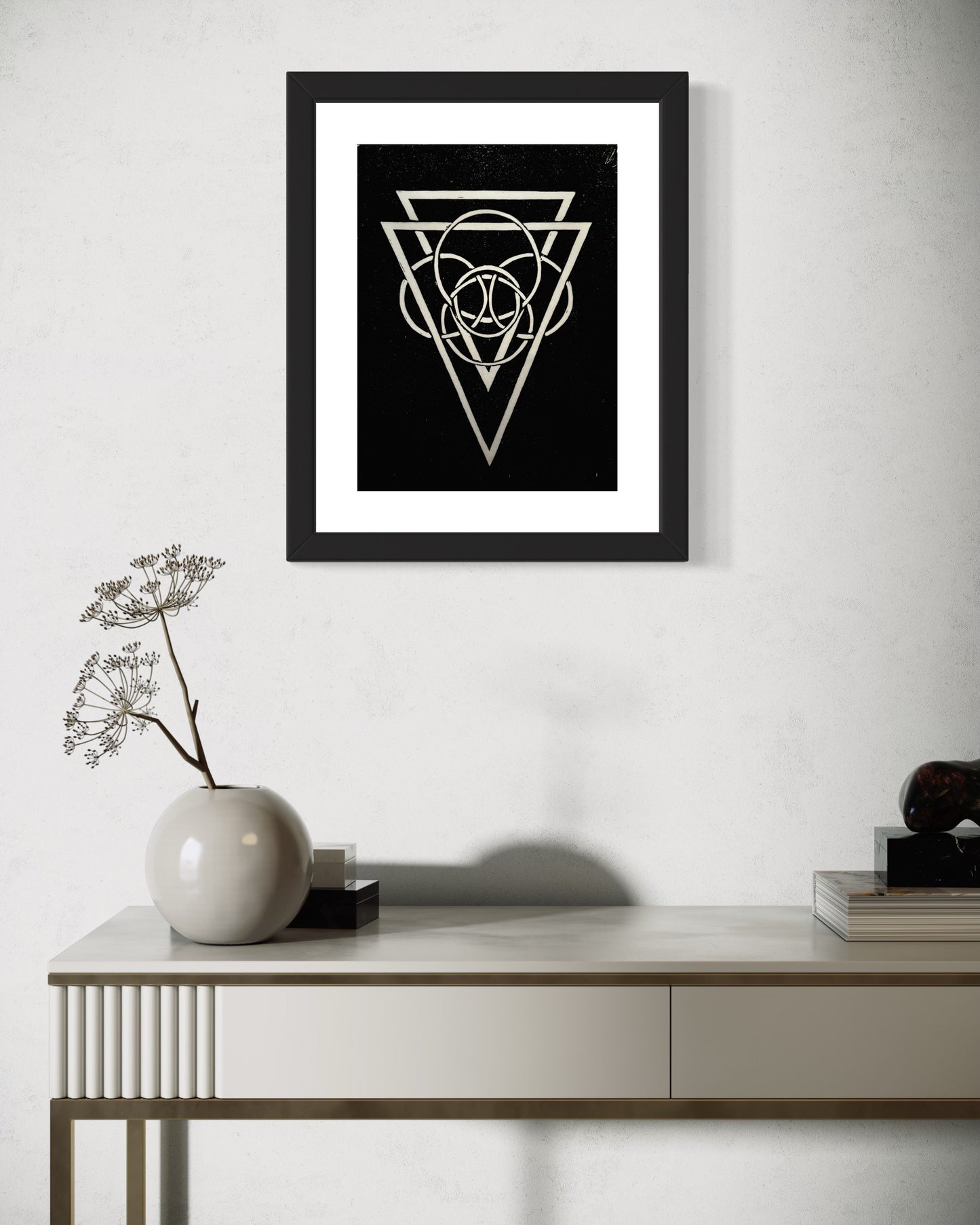 Energy Direction (Black background) Framed - Original Linocut Print with Black Ink on Paper