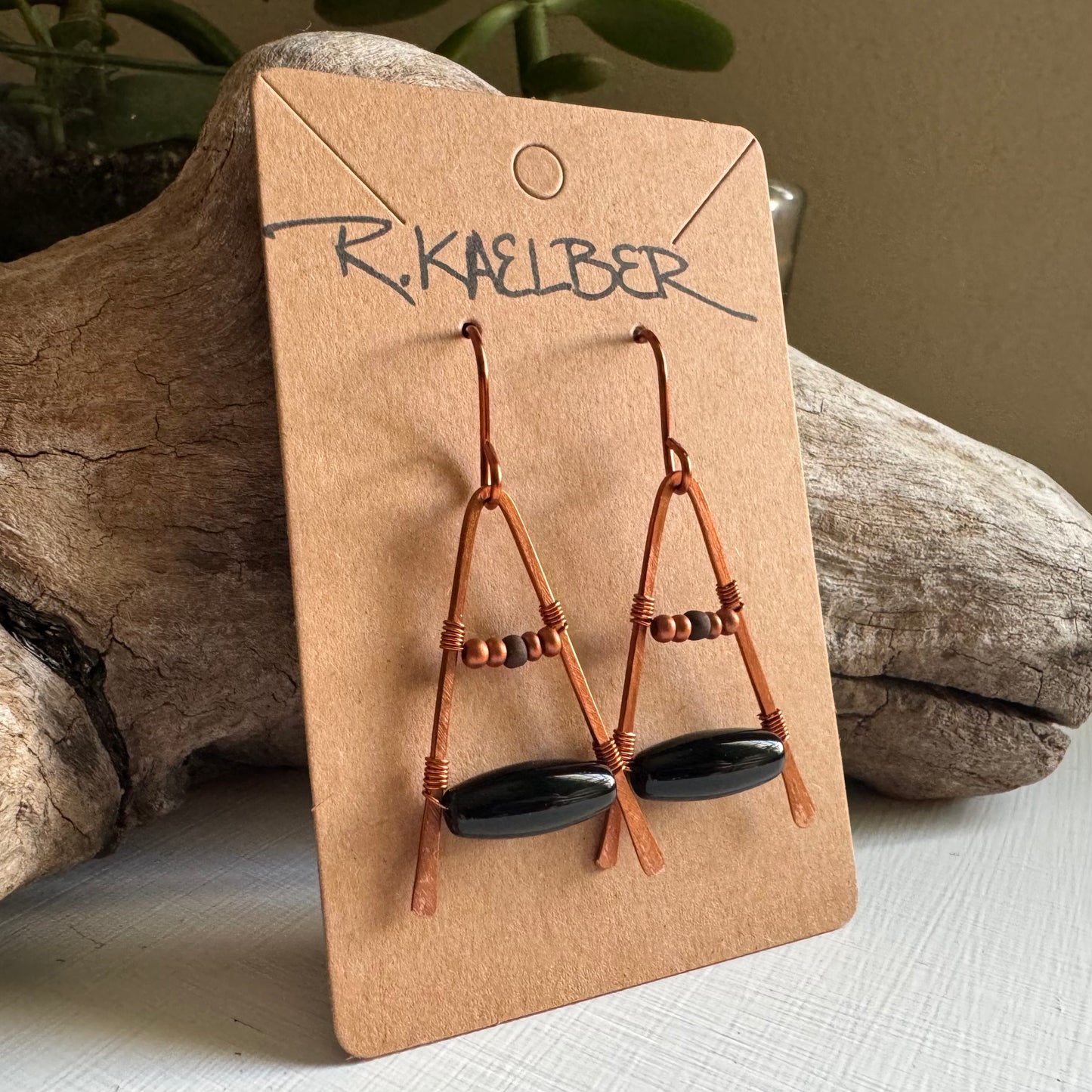 Onyx and Copper A-Frame Earrings - R.Kaelber Art