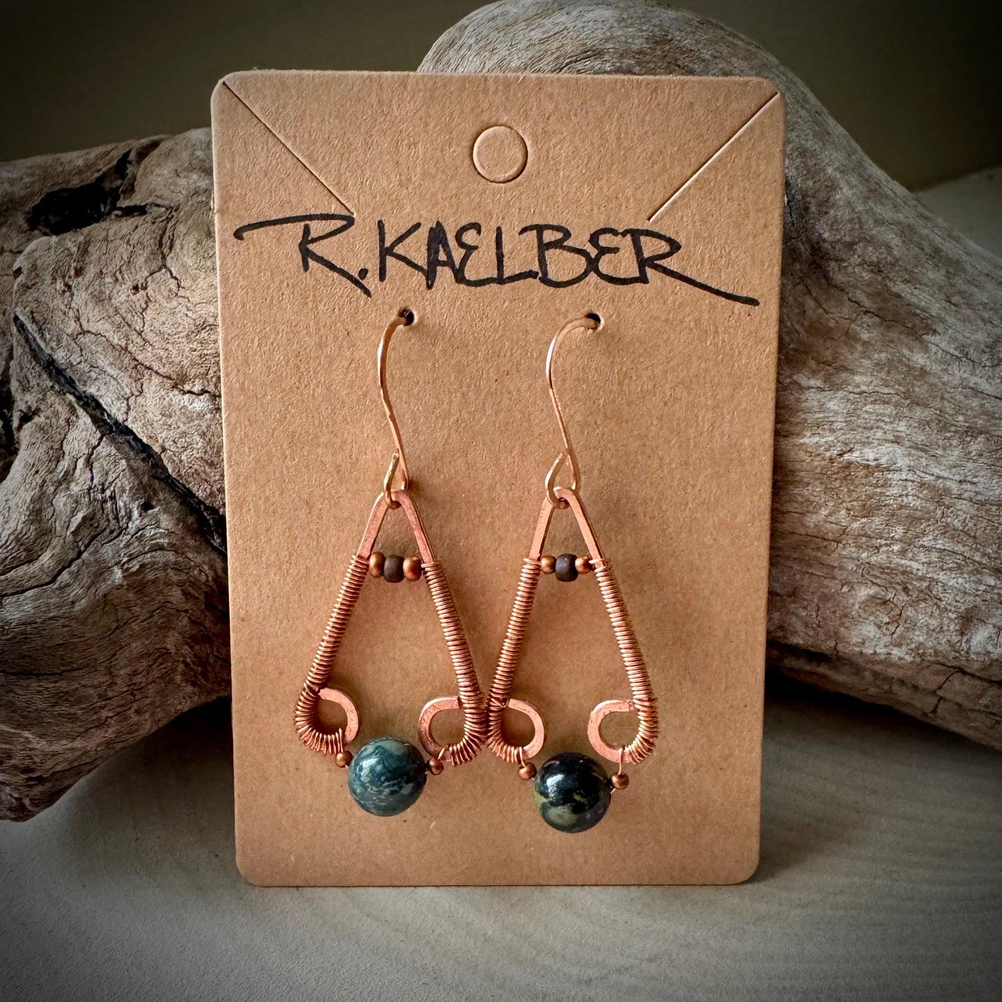 Kambaba Jasper and Copper Dangle Earrings