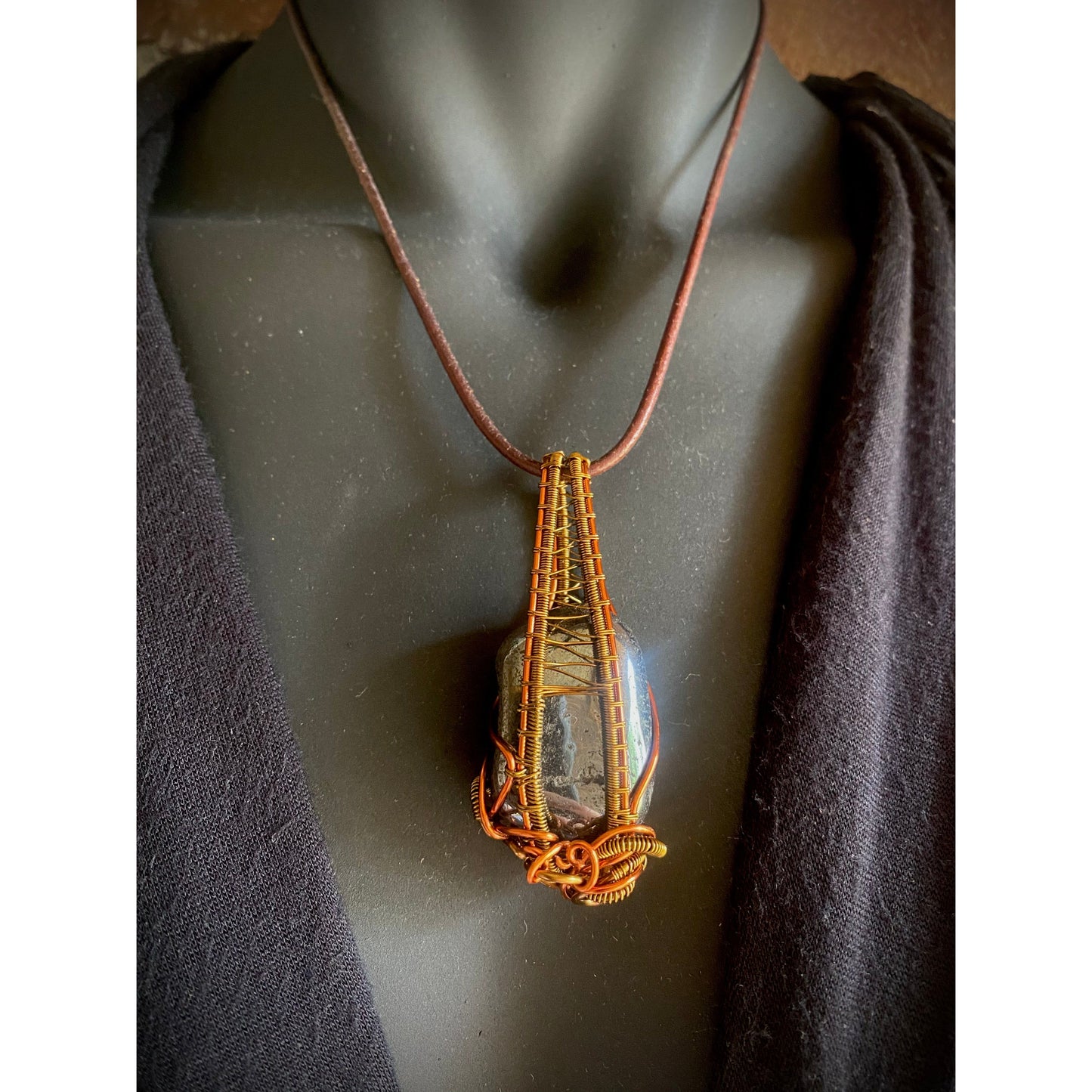 Haematite, Copper and antique Bronze Pendant - R.Kaelber Art