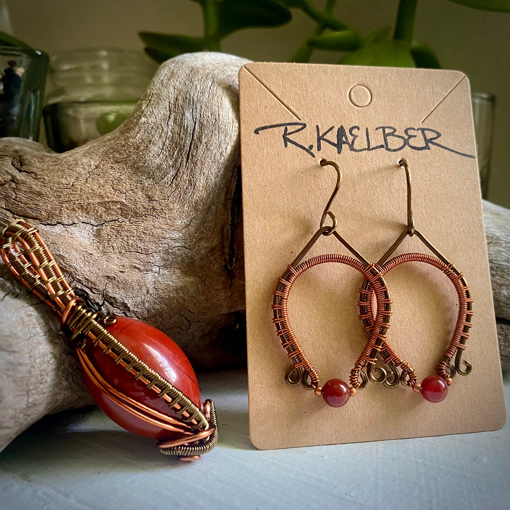 Carnelian Earring and Red Jasper Pendant Set - R.Kaelber Art