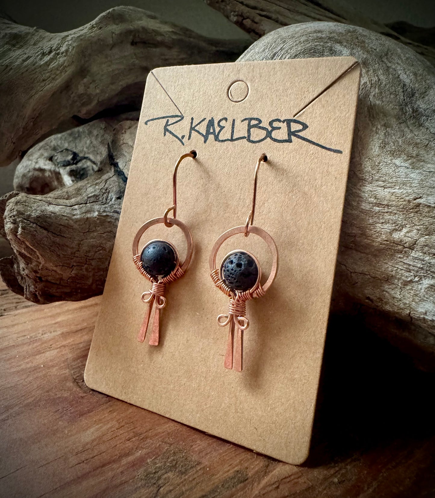 Lava stone and Copper Lollipop Dangle Earrings