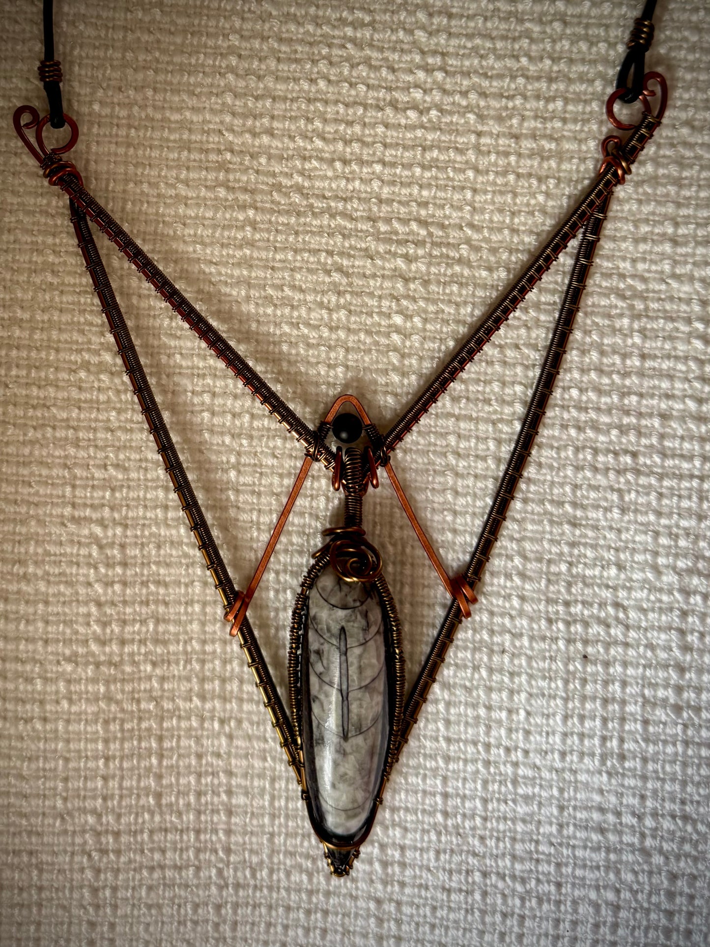 Orthoceras Fossil Statement Necklace with Copper and Antique Bronze