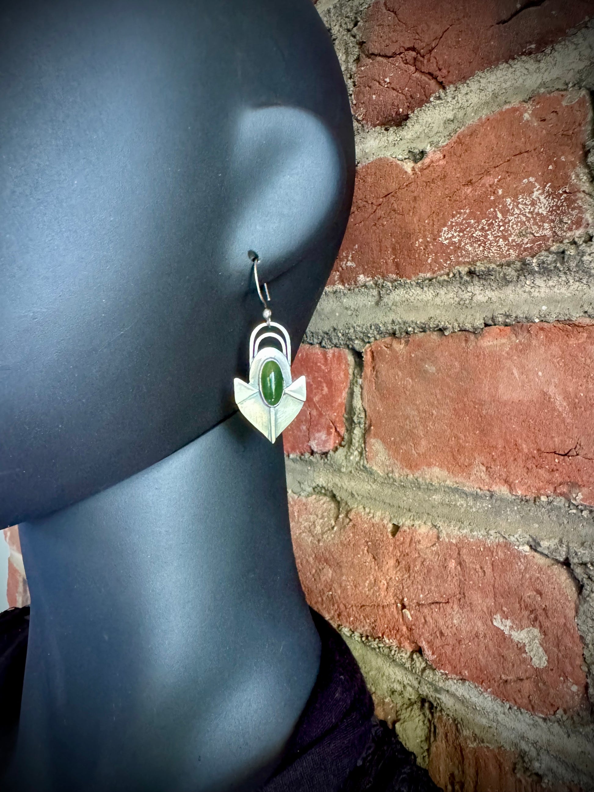 Sterling Silver and Jade Spade Earrings - R.Kaelber Art