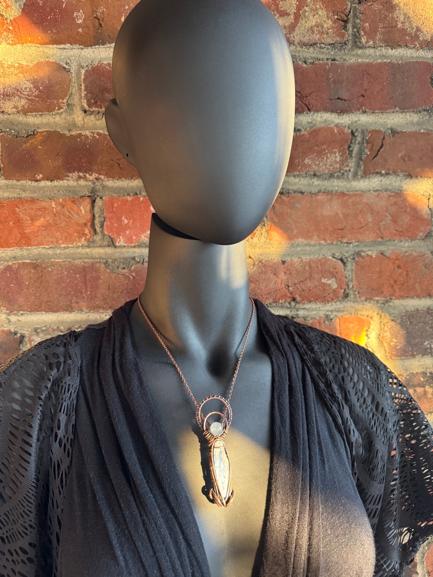 Aquamarine, Kyanite, and Copper Circular Pendant