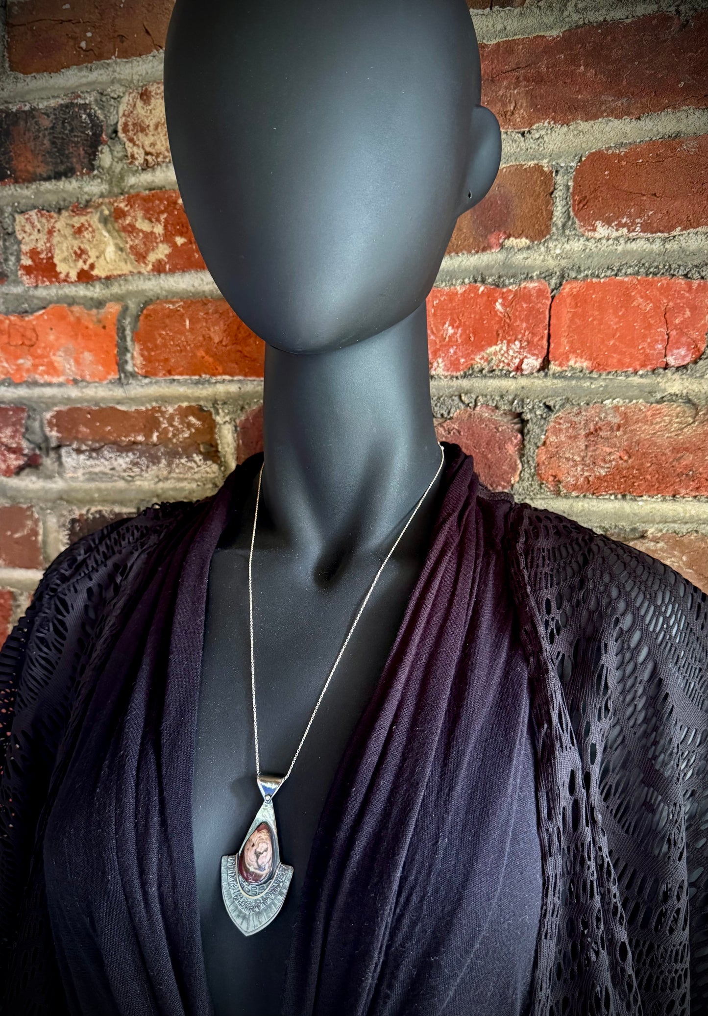 Rhodochrosite and Sterling Silver Pendant