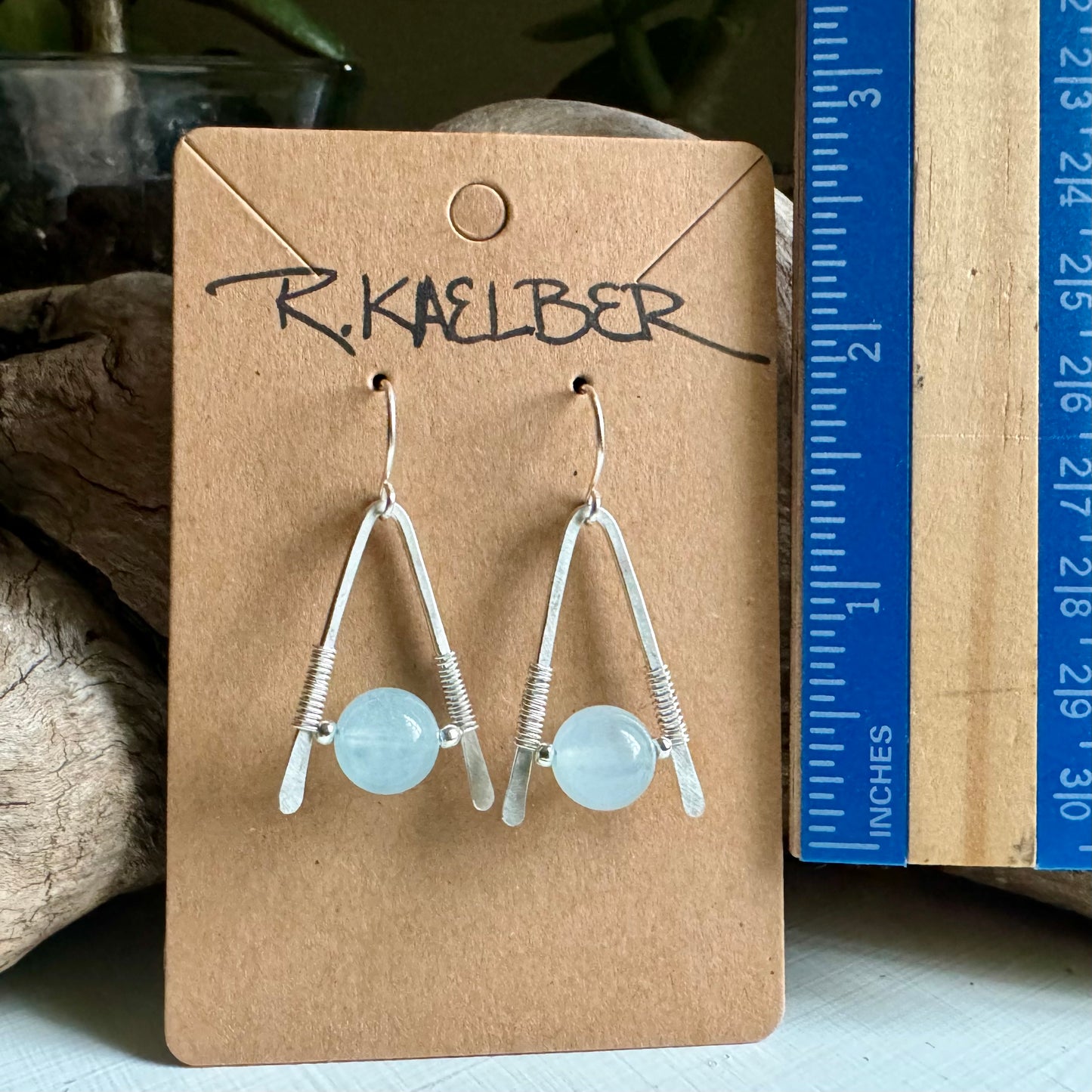 Aquamarine and Sterling Silver A-Frame Earrings - R.Kaelber Art