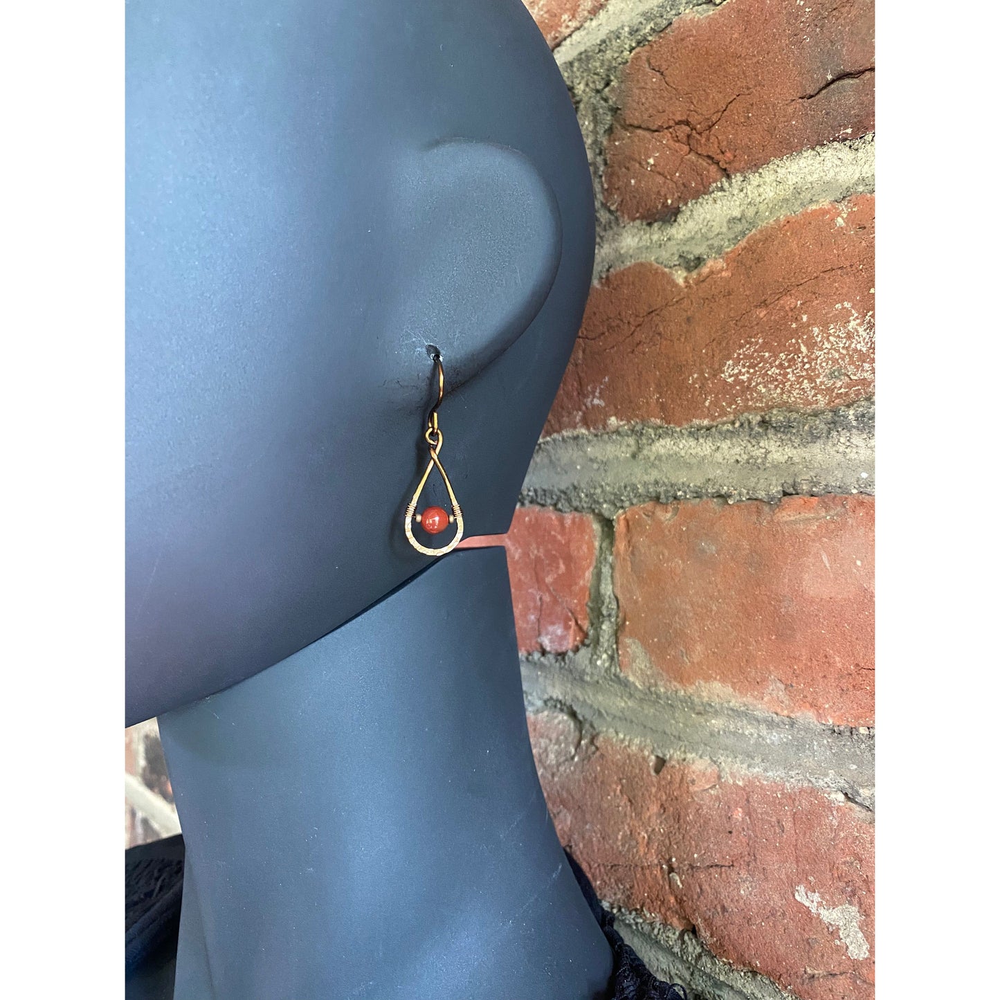 Carnelian and Antique Bronze Teardrop Earrings - R.Kaelber Art