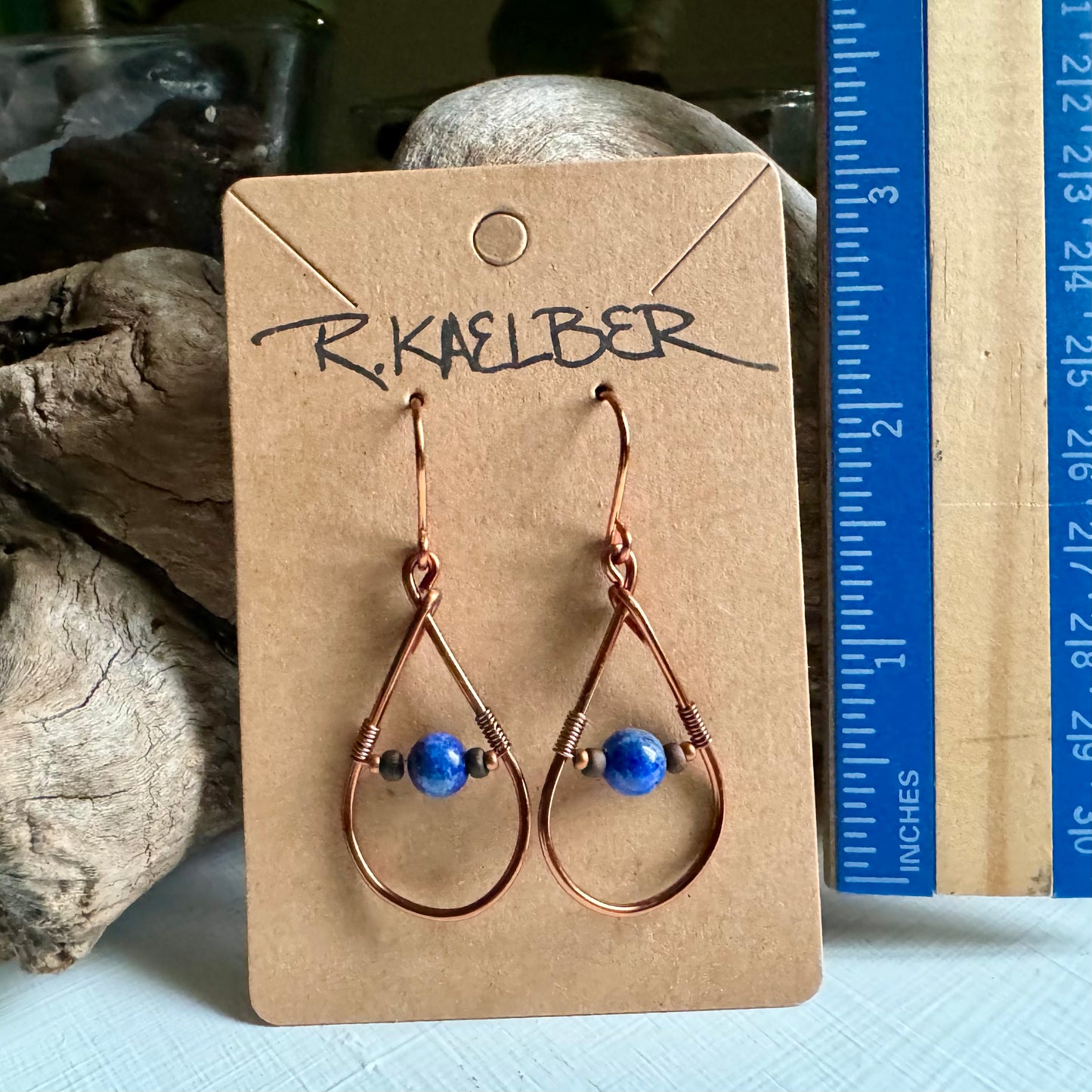 Lapis Lazuli and Copper Teardrop Earrings - R.Kaelber Art