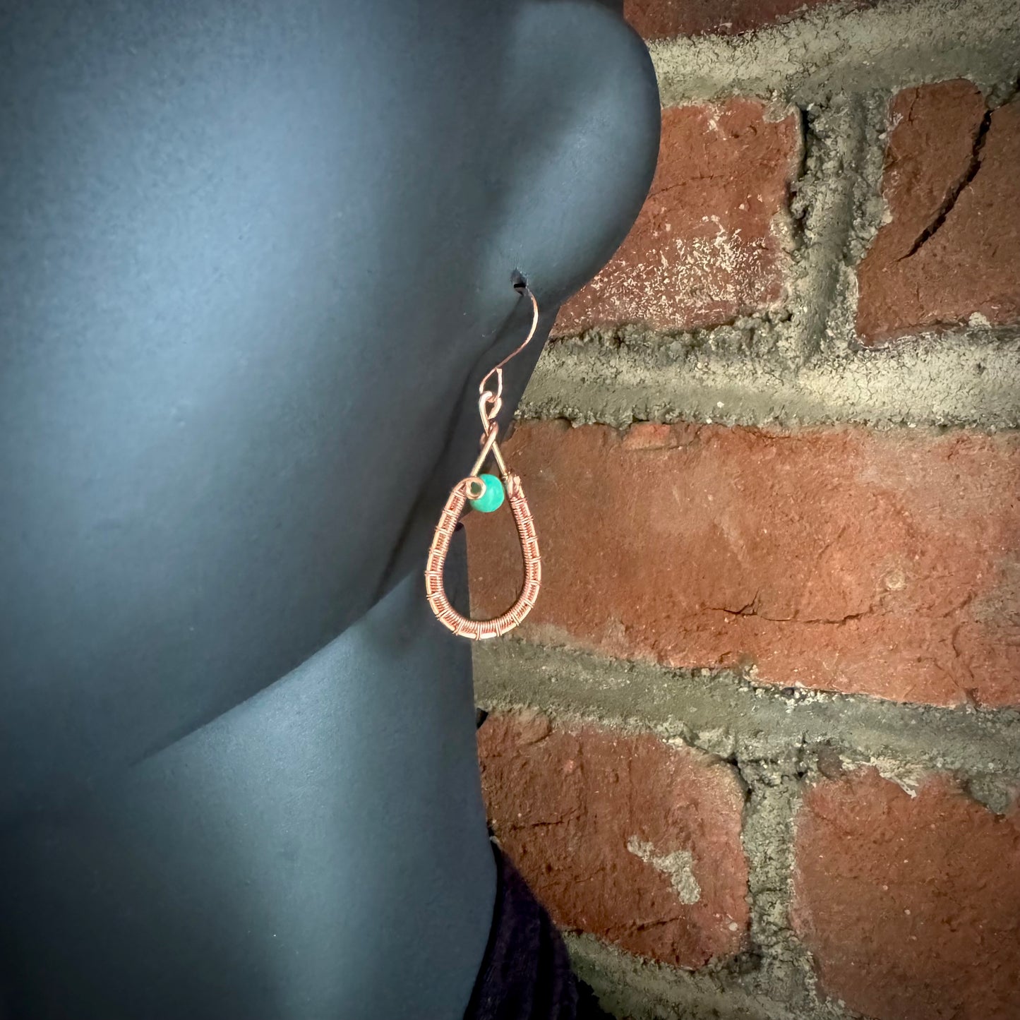 Turquoise Teardrop Earrings with Wire Wrapped Copper