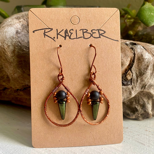 Onyx, Jet, and Copper Teardrop Earrings - R.Kaelber Art