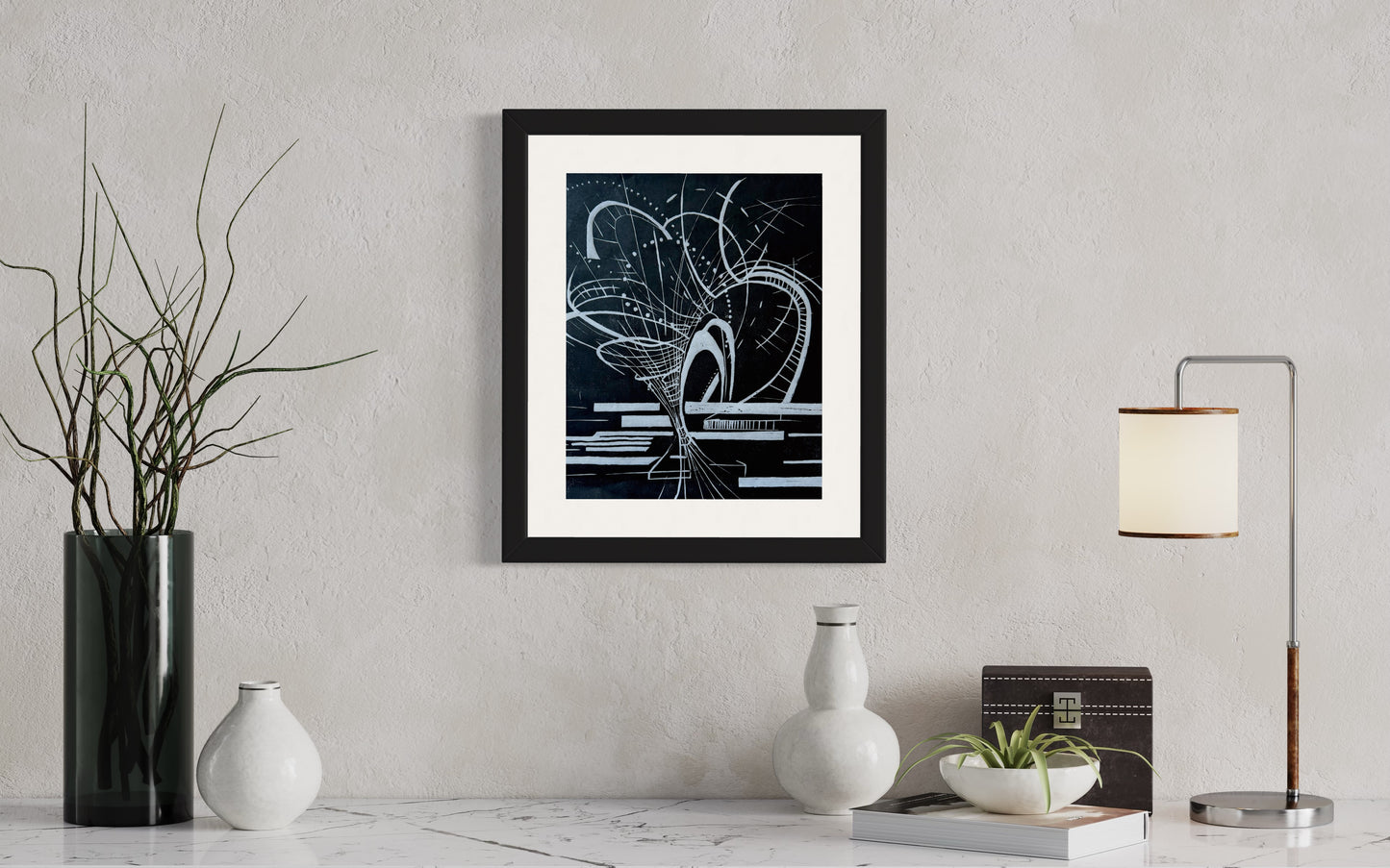 Spun Out and In - Original Black Ink Woodblock Print