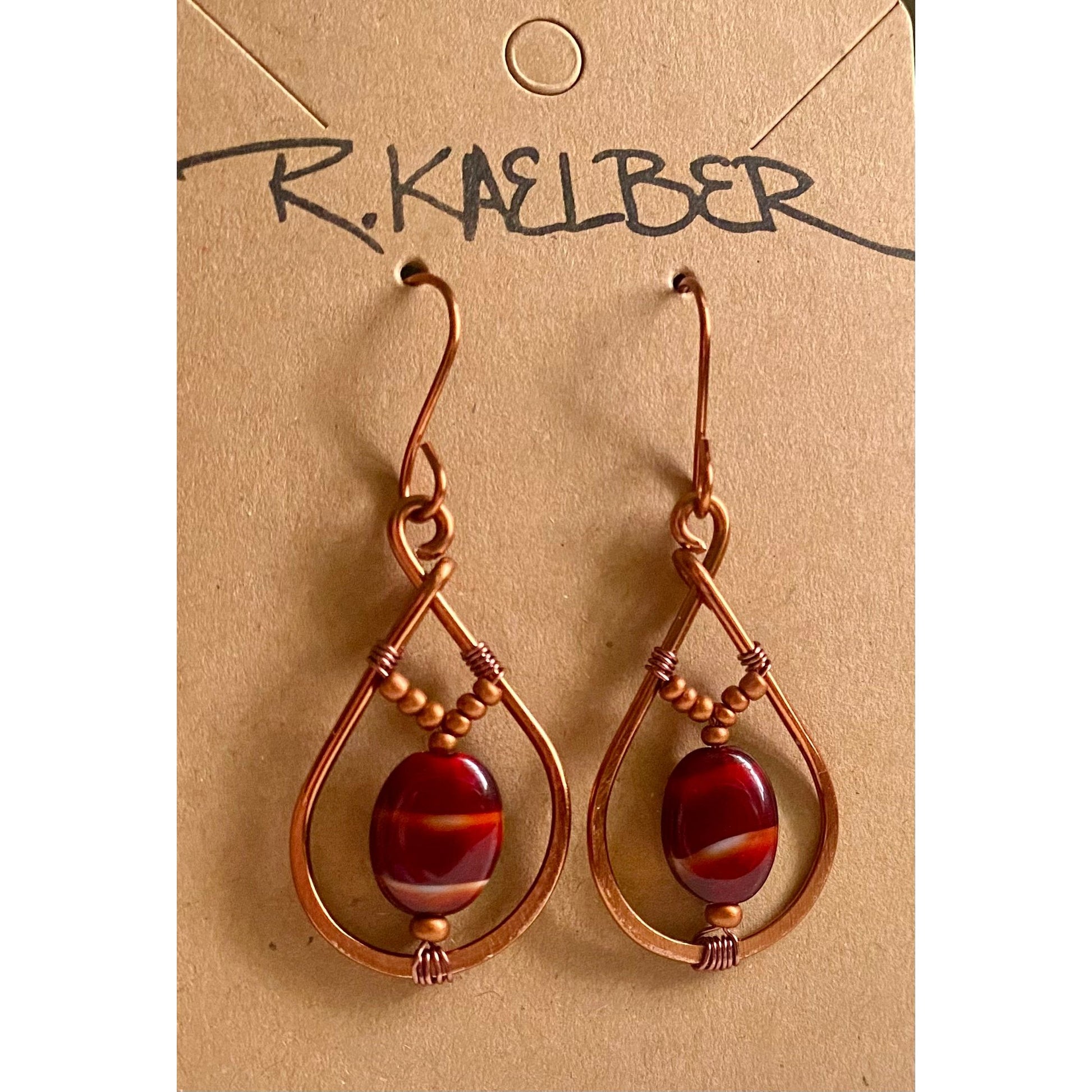 Red Tiger’s Eye and Copper Teardrop Earrings - R.Kaelber Art