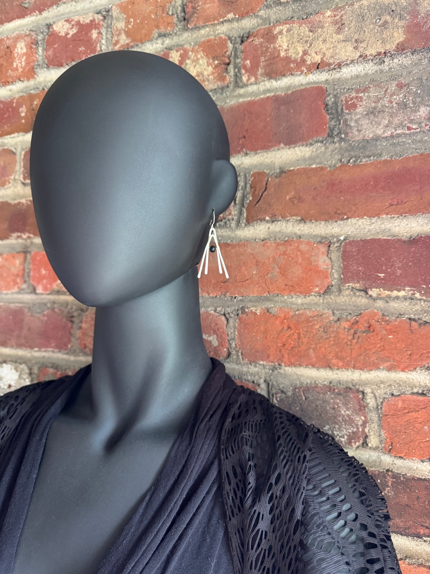 Onyx and Hammered Sterling Silver Double A-Frame Earrings