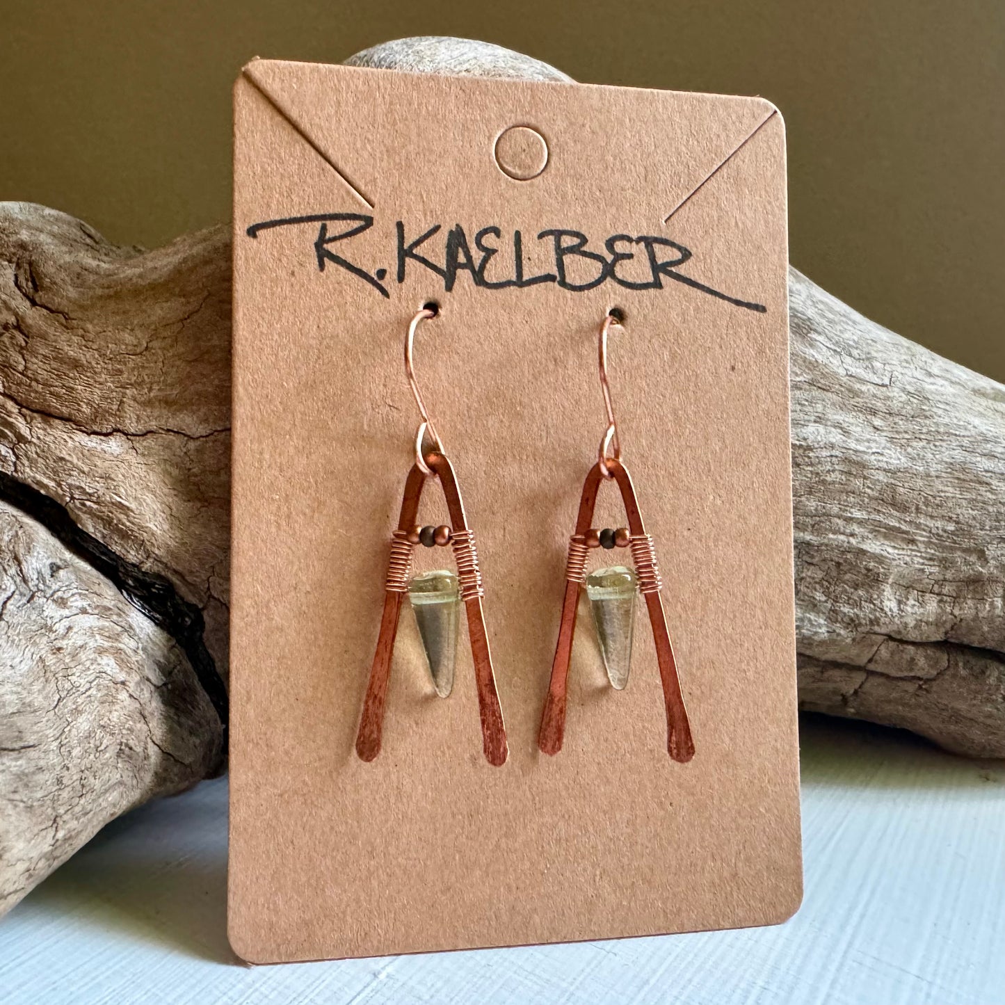 Fluorite and Hammered Copper A-Frame Earrings