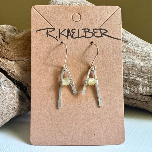 Prehnite and Hammered Sterling Silver A-Frame Earrings