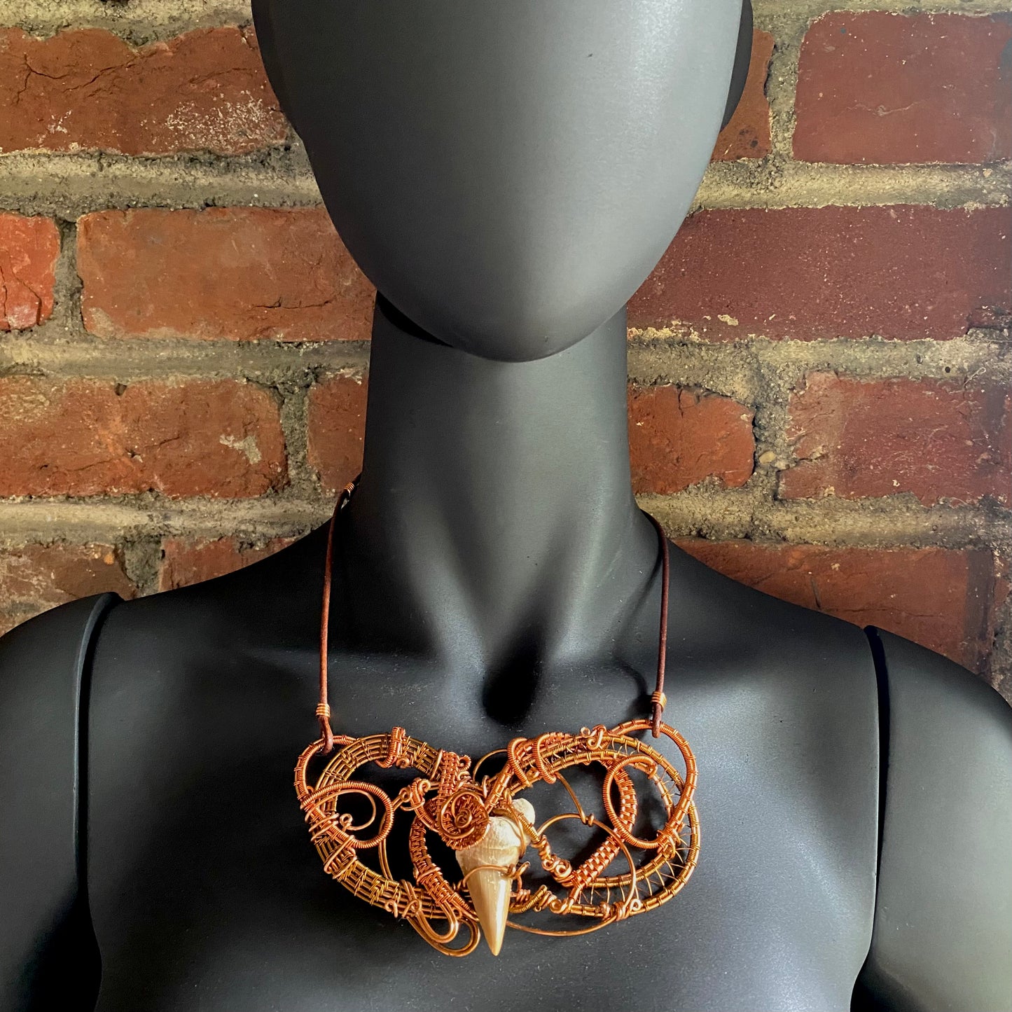 Shark Tooth  Statement Necklace with Copper and Antique Bronze - R.Kaelber Art