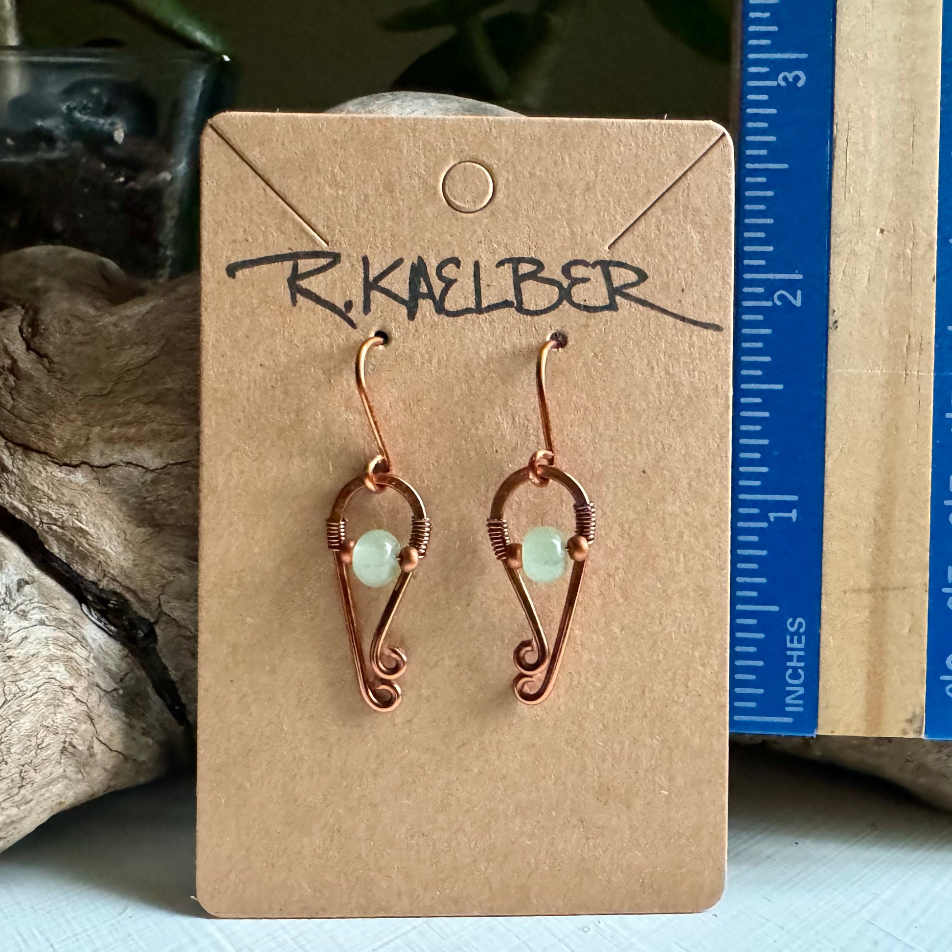 Aventurine and Copper Small Dangle Earrings - R.Kaelber Art