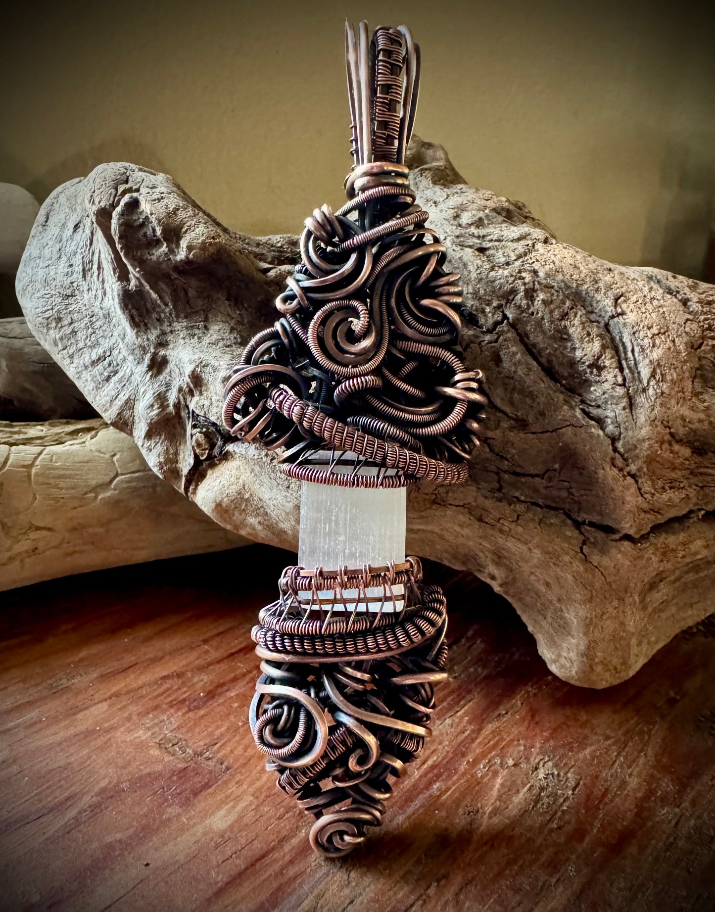 Selenite, Copper, and Antique Bronze Pendant