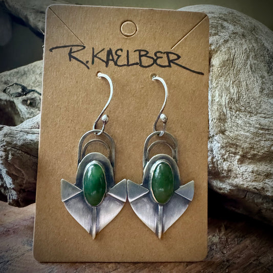 Sterling Silver and Jade Spade Earrings - R.Kaelber Art