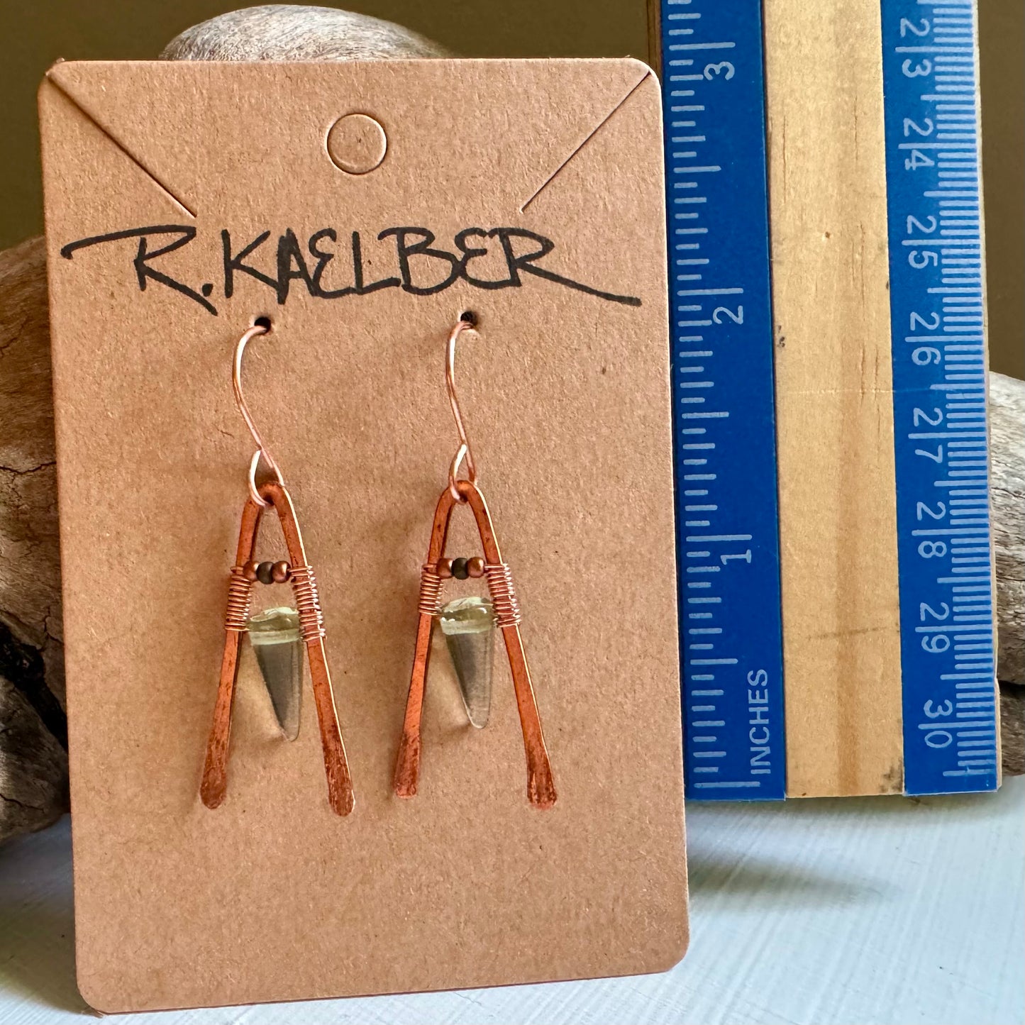 Fluorite and Hammered Copper A-Frame Earrings