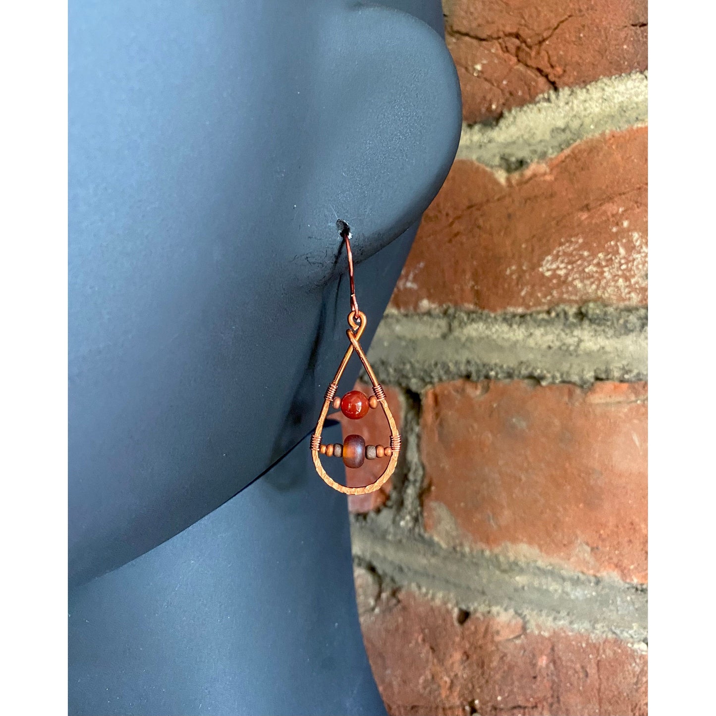 Carnelian and Horn Teardrop Earrings - R.Kaelber Art