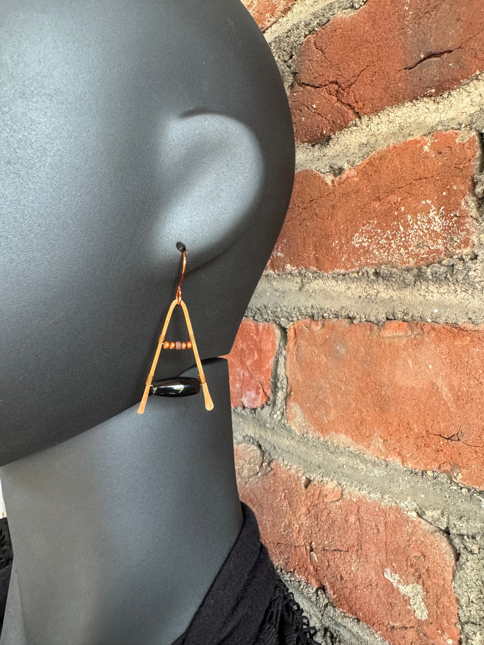 Onyx and Copper A-Frame Earrings - R.Kaelber Art