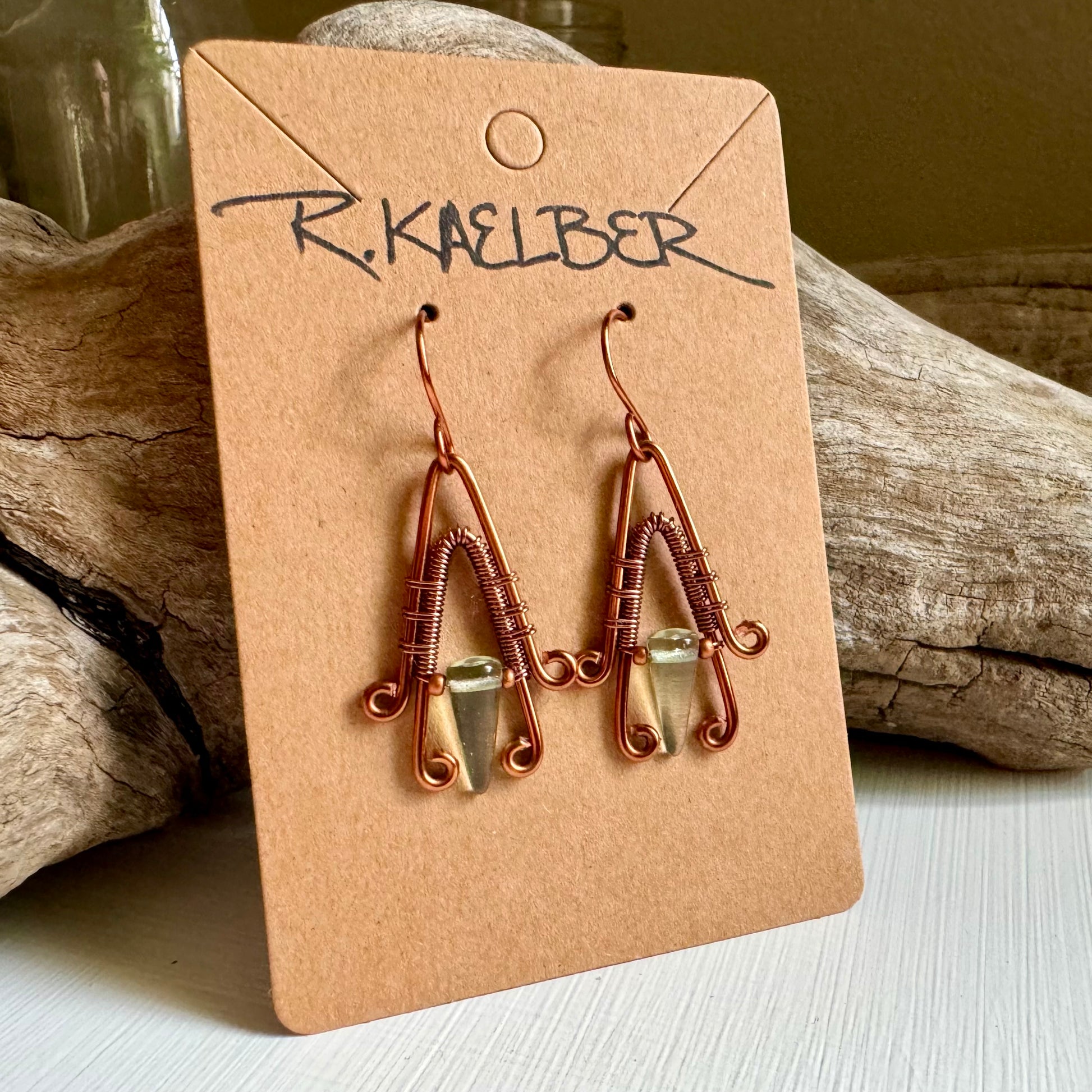 Fluorite and Copper A-Frame Earrings - R.Kaelber Art