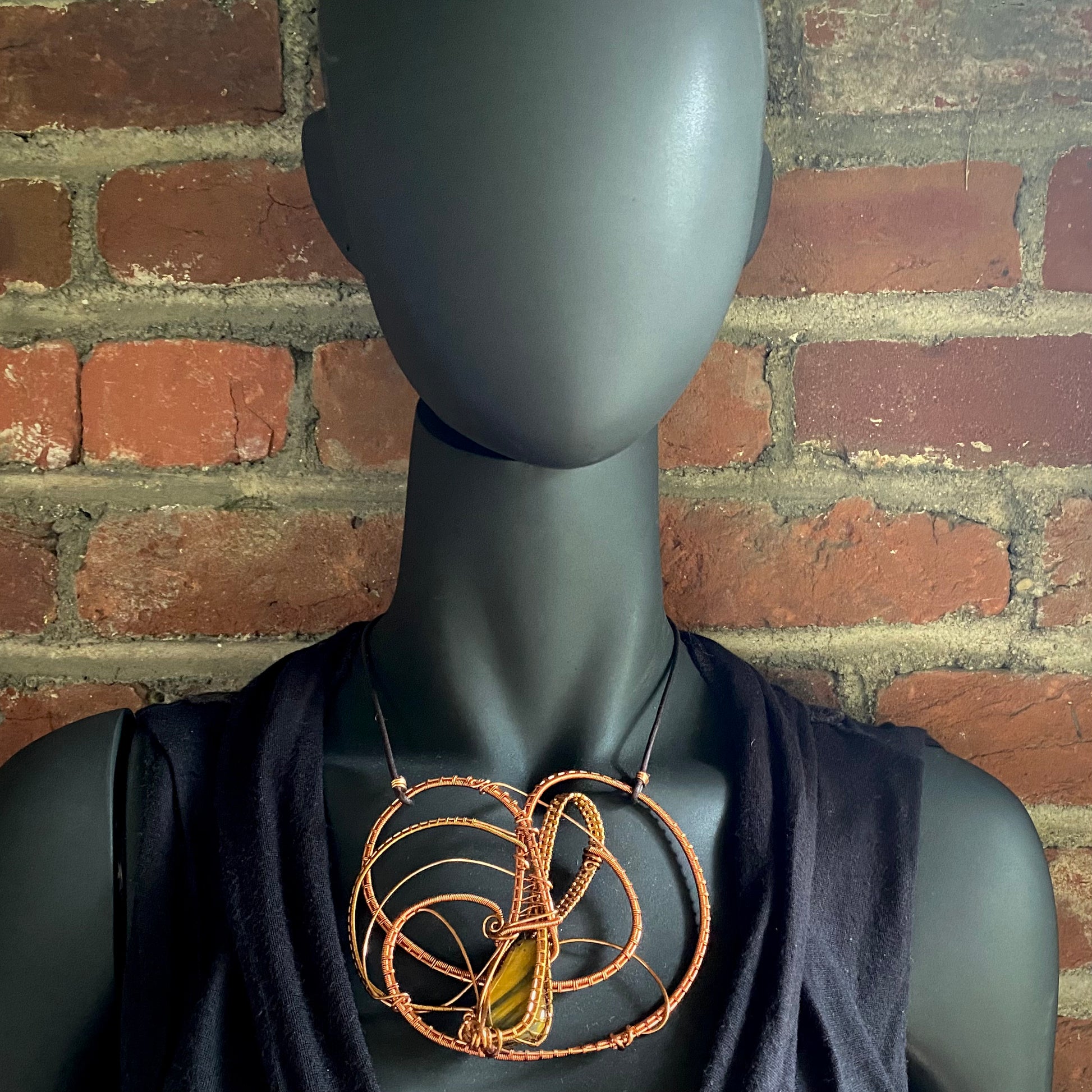 Tiger’s Eye Statement Necklace with Copper and Bronze - R.Kaelber Art