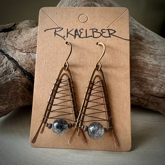 Tourmalinated Quartz  Wire Wrap A-Frame Earrings